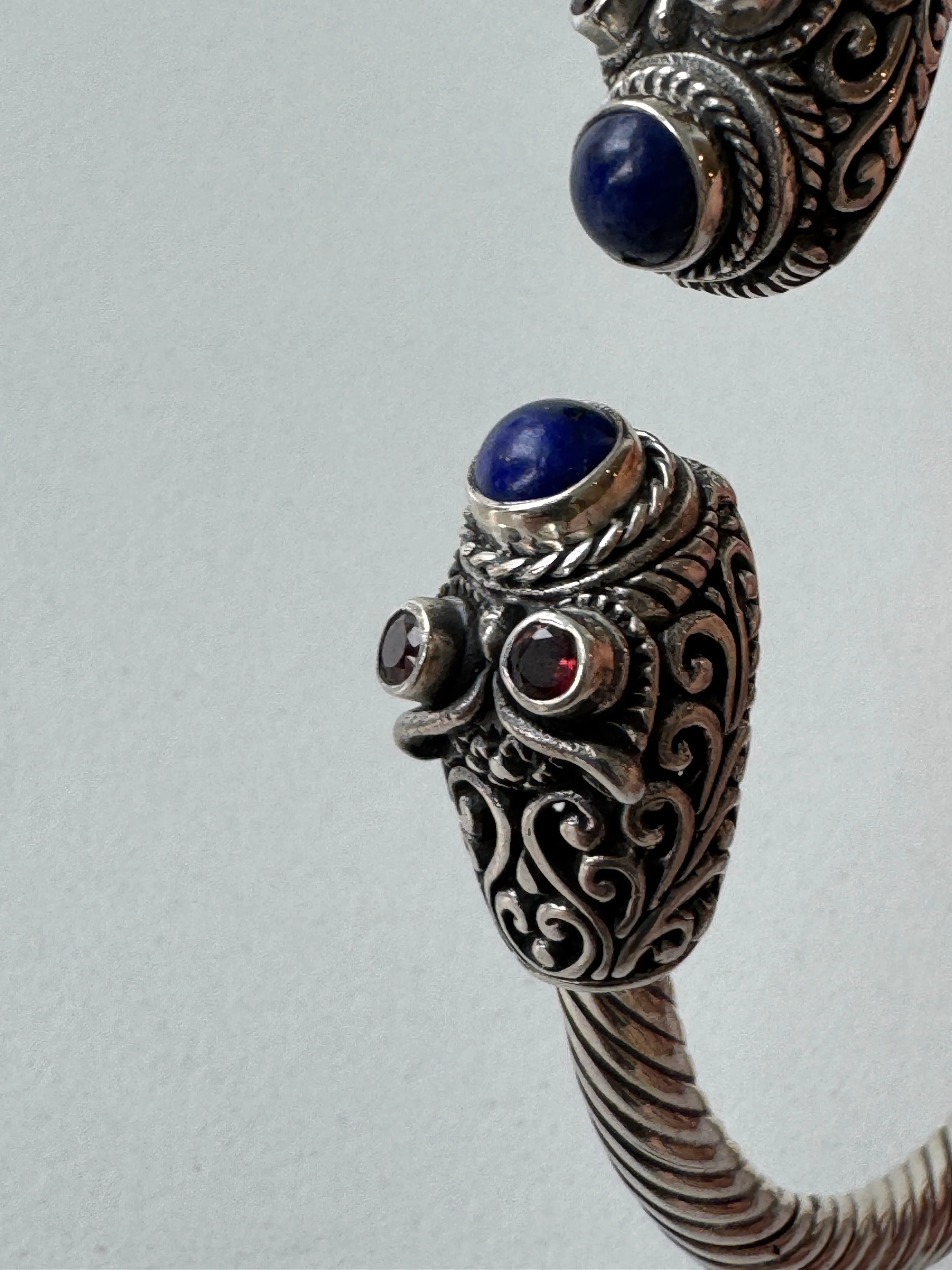 Hinged lapis   garnet bracelet cuff