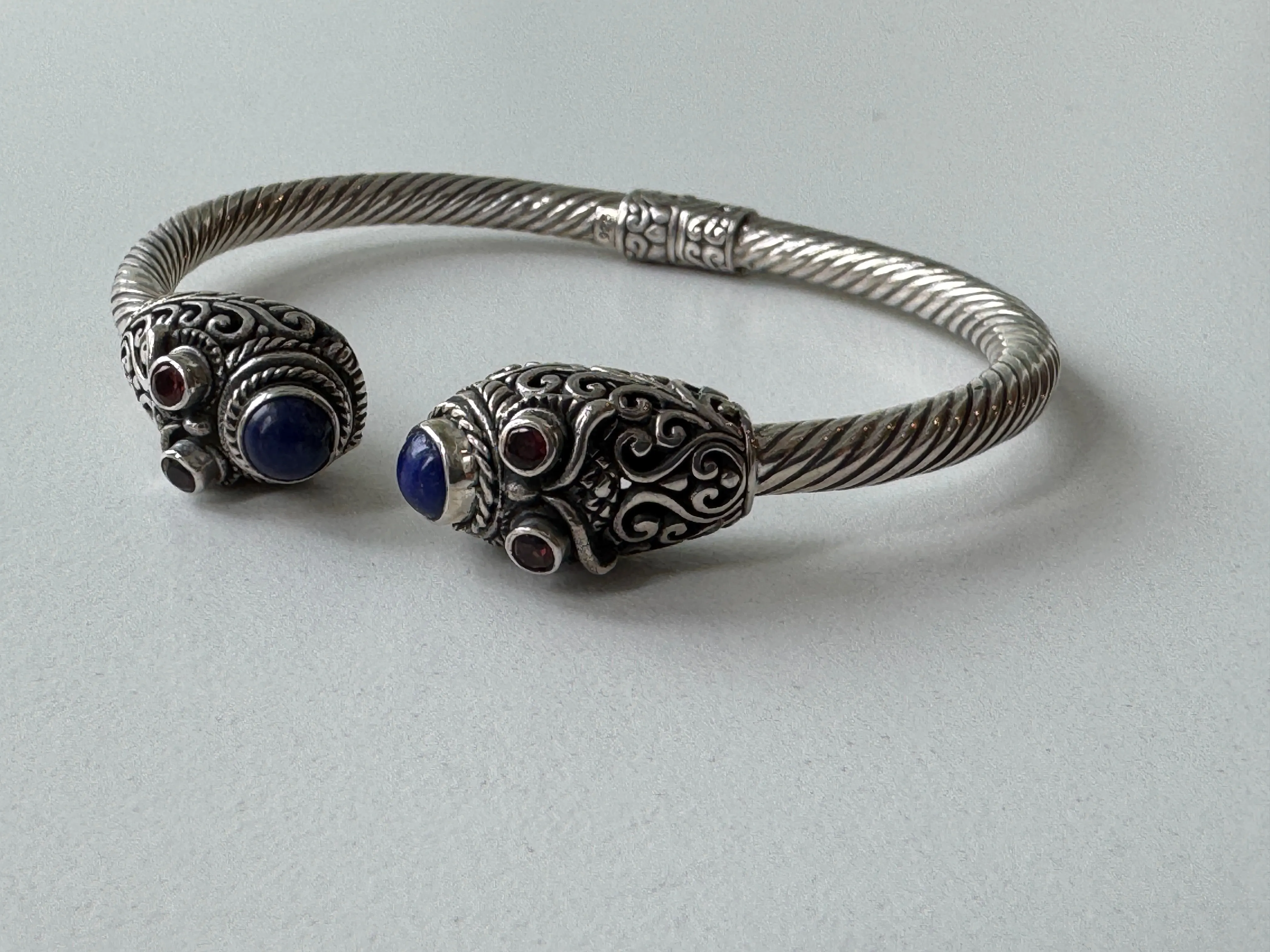 Hinged lapis   garnet bracelet cuff