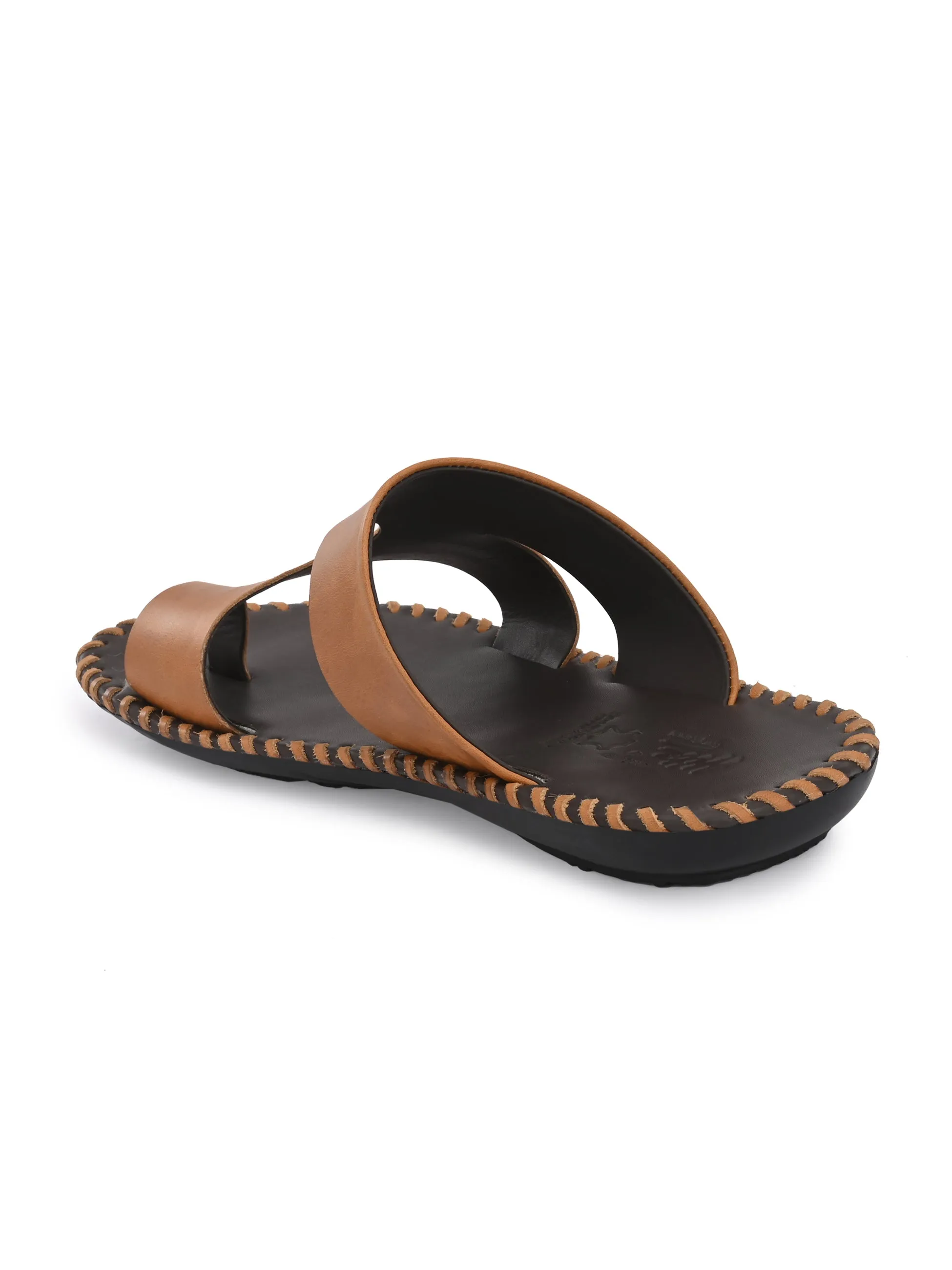 Hitz Men's Tan Leather Casual Toe-Ring Slippers