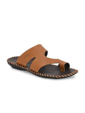 Hitz Men's Tan Leather Casual Toe-Ring Slippers