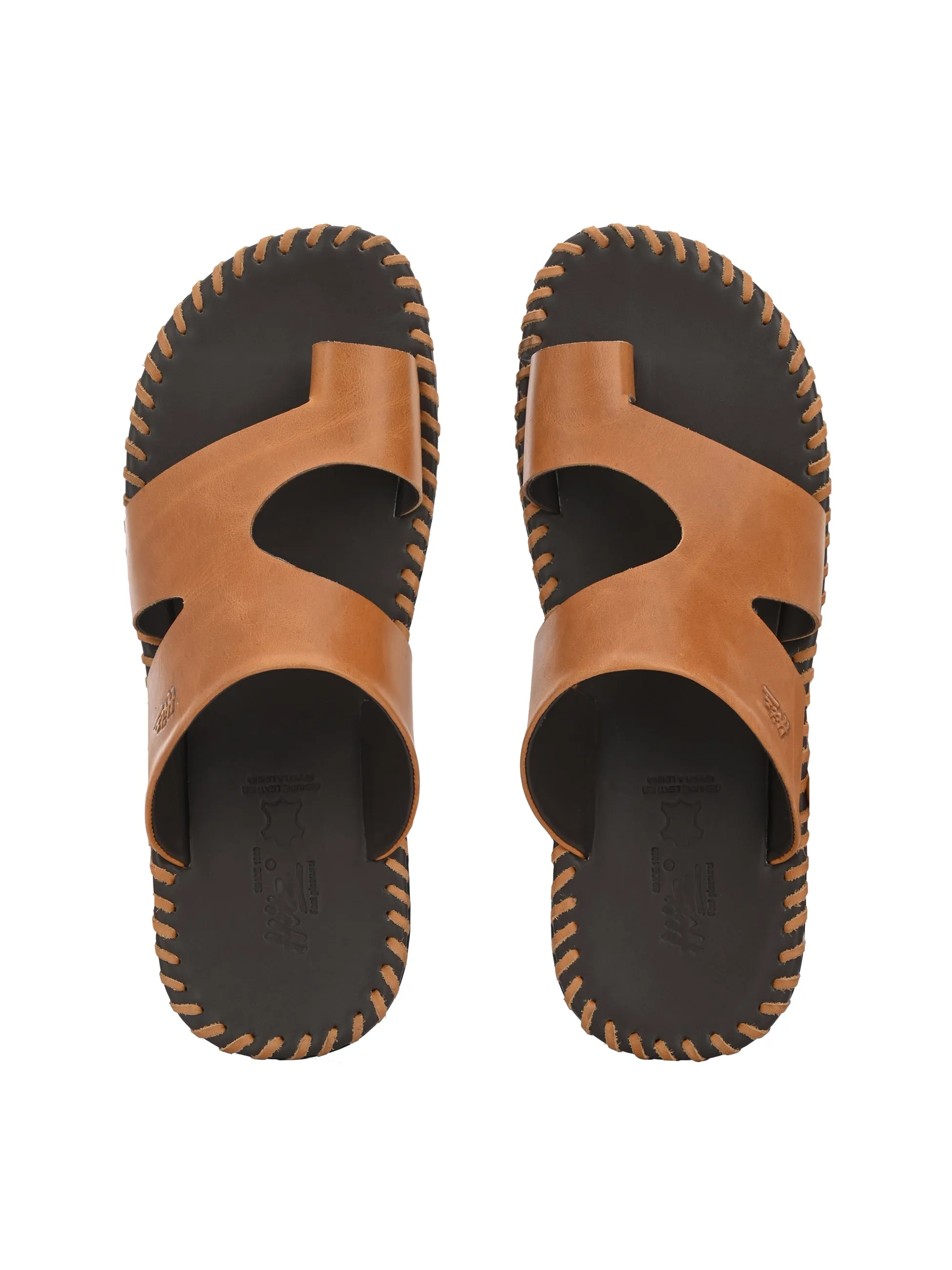 Hitz Men's Tan Leather Casual Toe-Ring Slippers