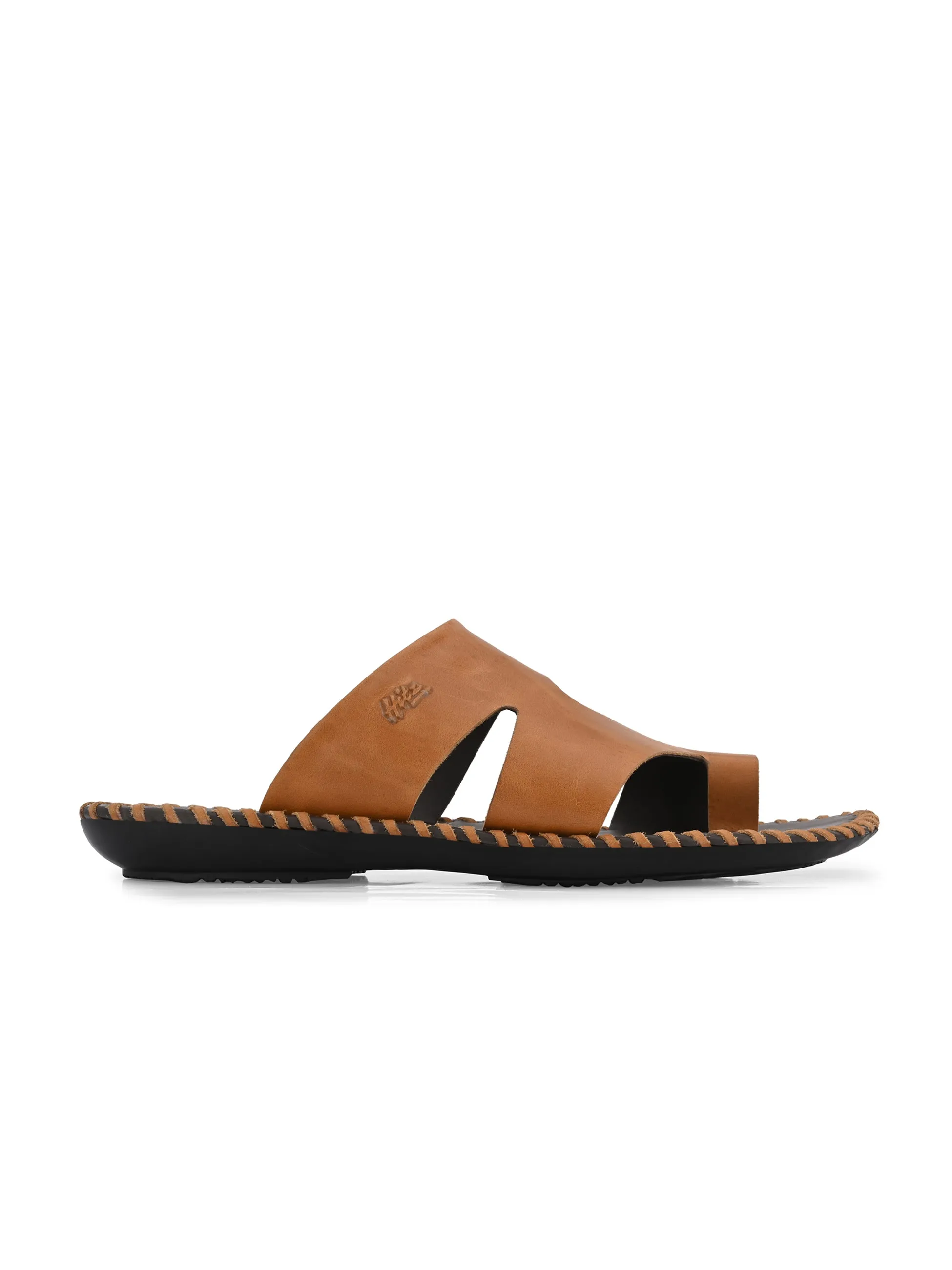 Hitz Men's Tan Leather Casual Toe-Ring Slippers
