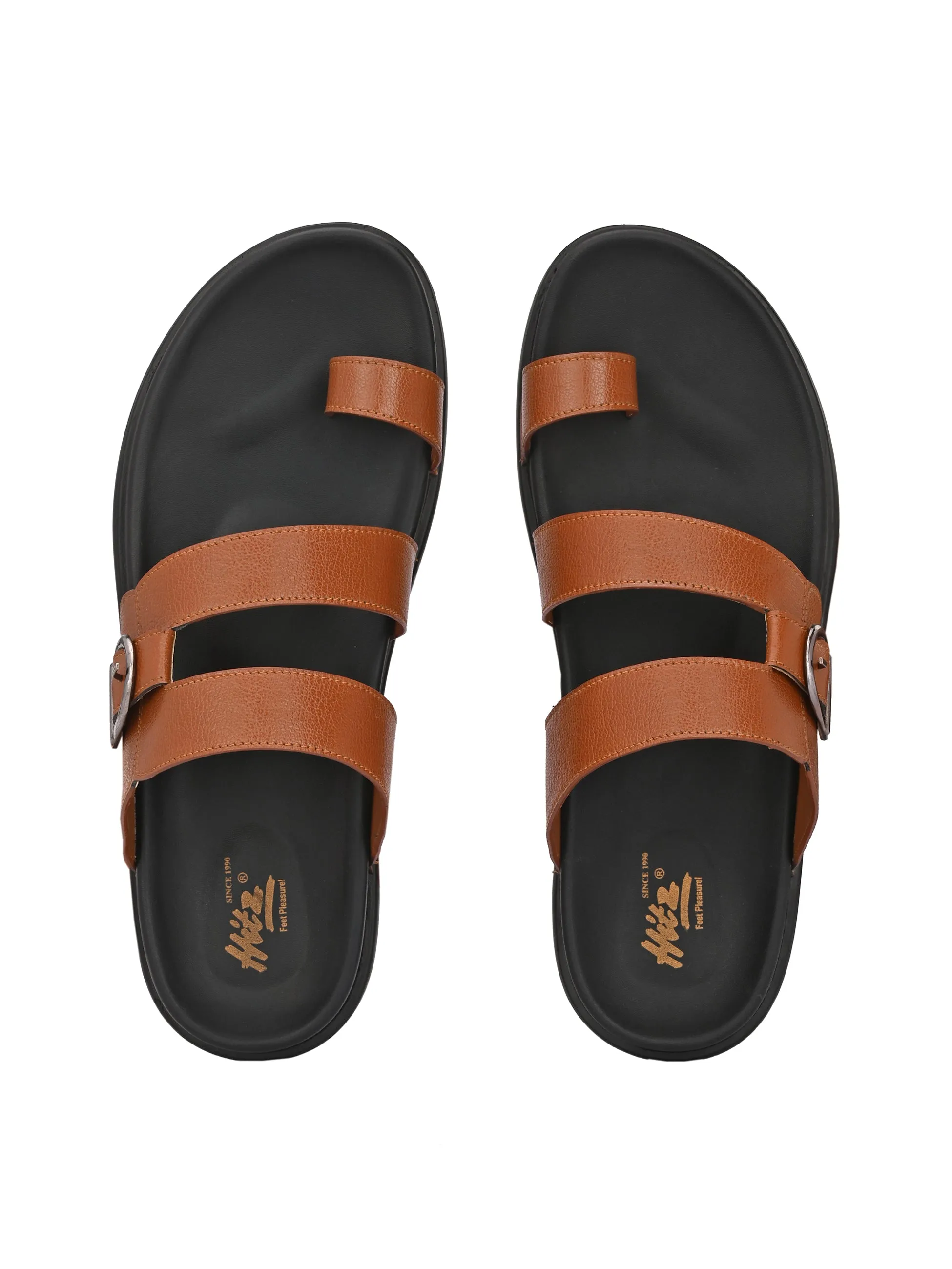 Hitz Men's Tan Leather Toe-Ring Slippers