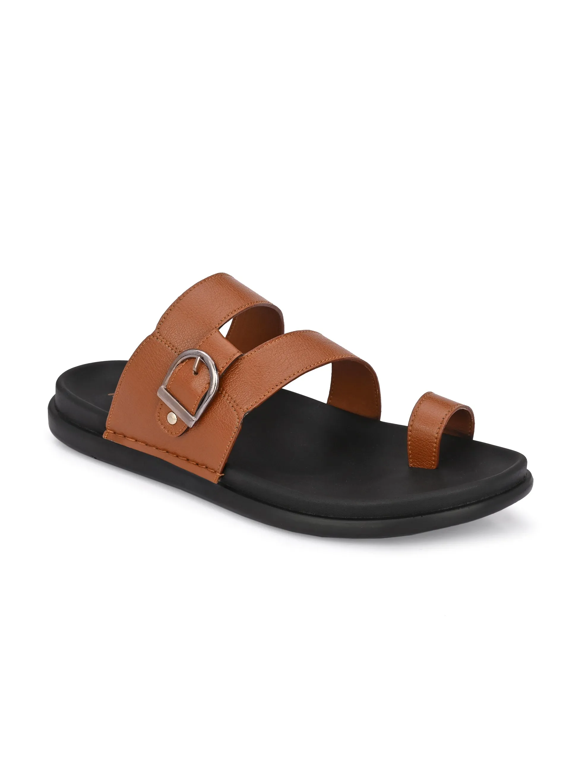 Hitz Men's Tan Leather Toe-Ring Slippers