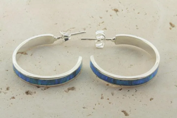 Hoop stud - blue opal - med