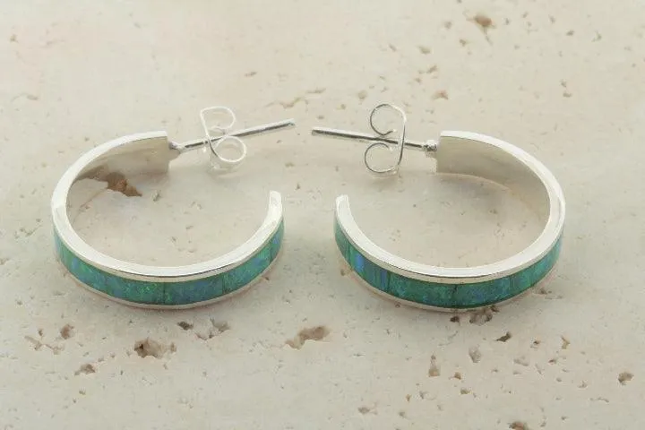 Hoop stud - green opal - sml