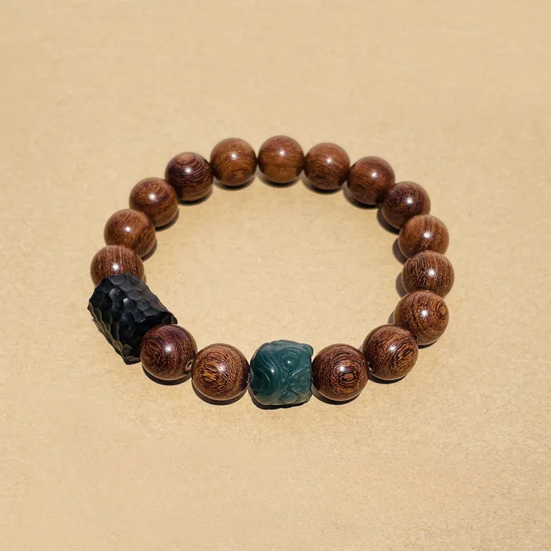Immortal's String Sterling Silver Bracelet with Sandalwood and Jade