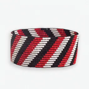 Ink   Alloy IA LXBR0402SB Kenzie diagonal stripes beaded stretch bracelet scarlet   black