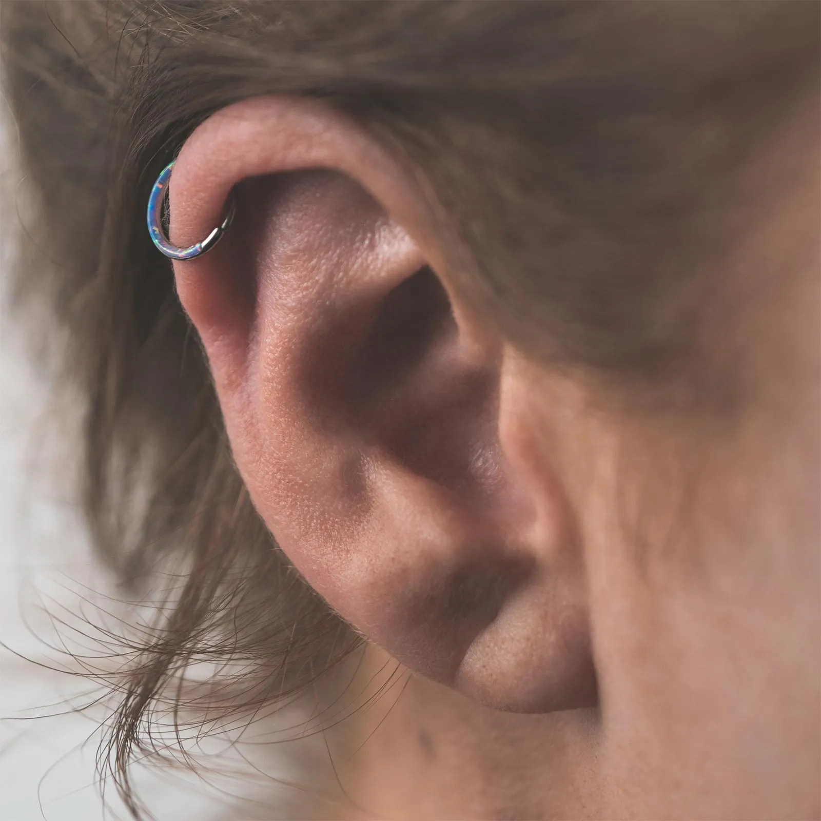 Inlaid Flash Lavender Synth Opal Titanium Earring