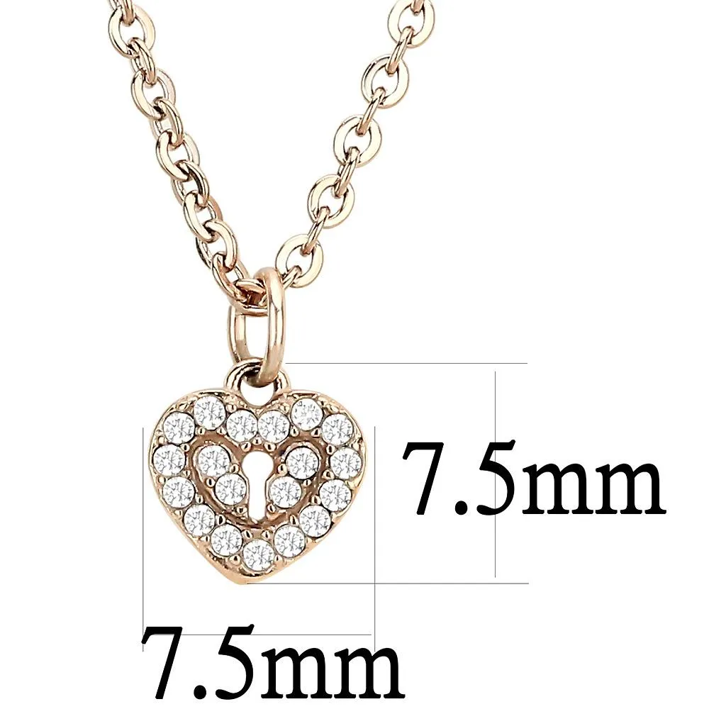 IP Rose Gold(Ion Plating) Stainless Steel Chain Pendant with AAA Grade CZ in Clear for Women Style DA086