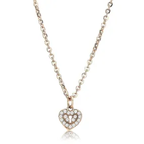 IP Rose Gold(Ion Plating) Stainless Steel Chain Pendant with AAA Grade CZ in Clear for Women Style DA086