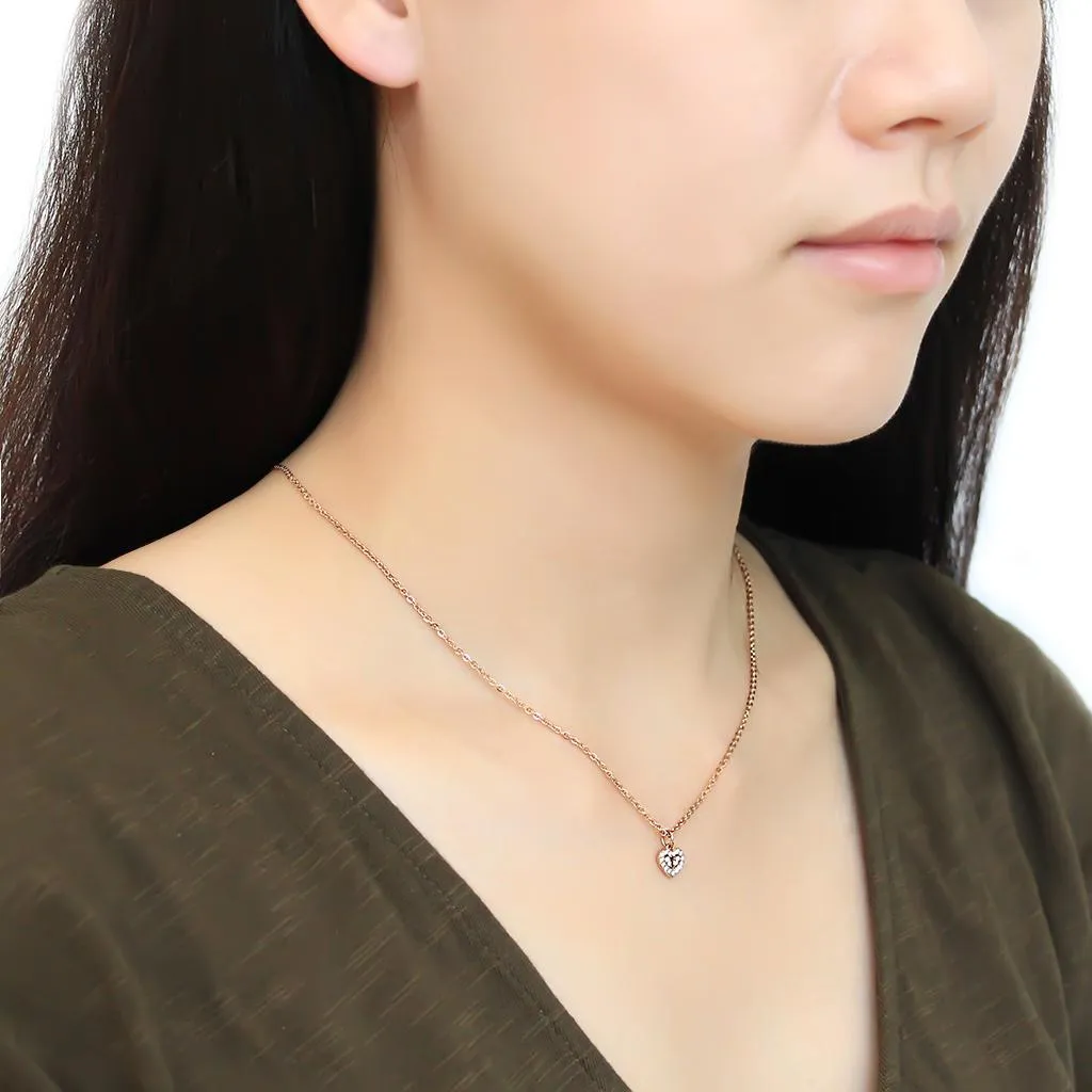 IP Rose Gold(Ion Plating) Stainless Steel Chain Pendant with AAA Grade CZ in Clear for Women Style DA086
