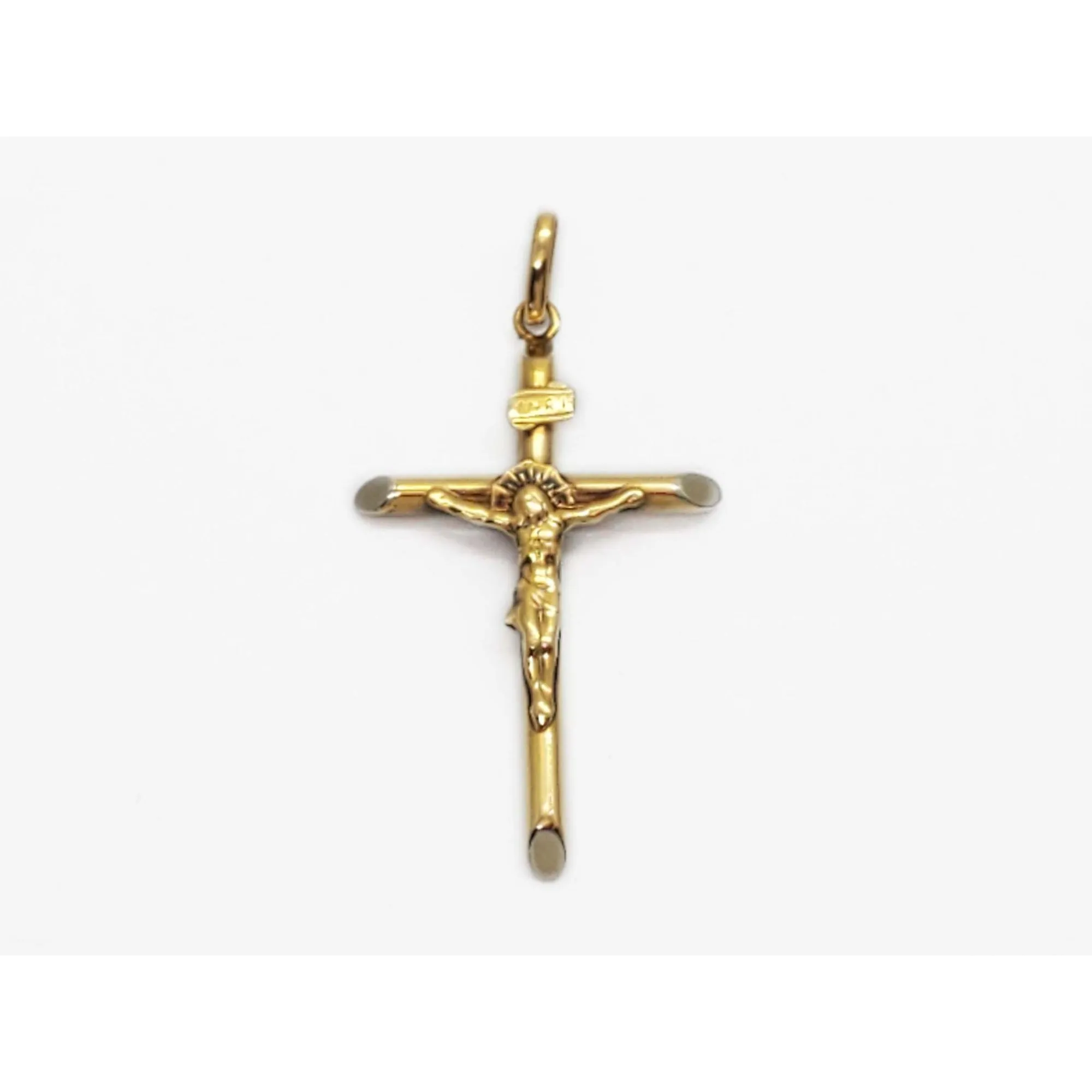 Italy Slant End Tube Design Crucifix Cross Pendant 18k Gold