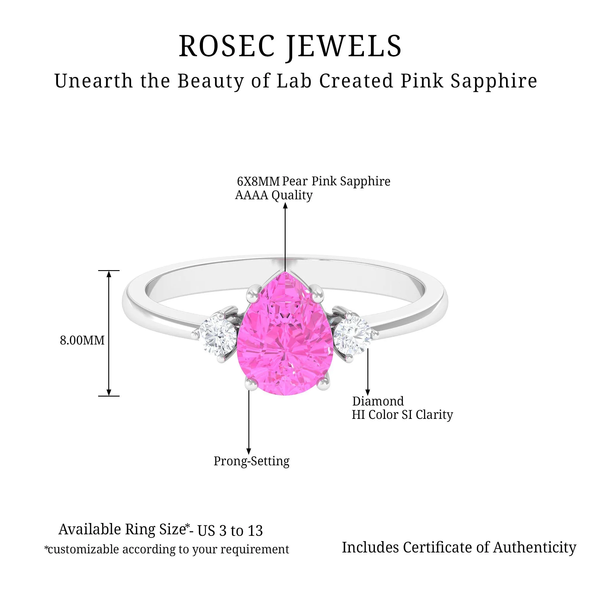 Lab Grown Pink Sapphire Solitaire Ring with Diamond