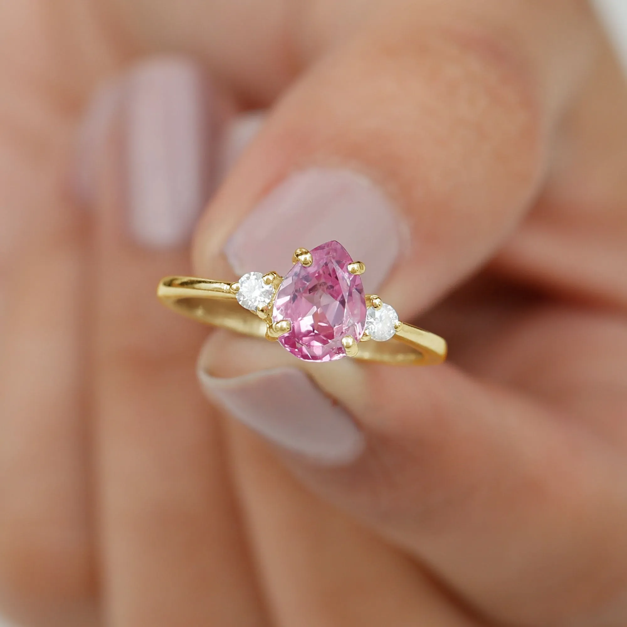 Lab Grown Pink Sapphire Solitaire Ring with Diamond
