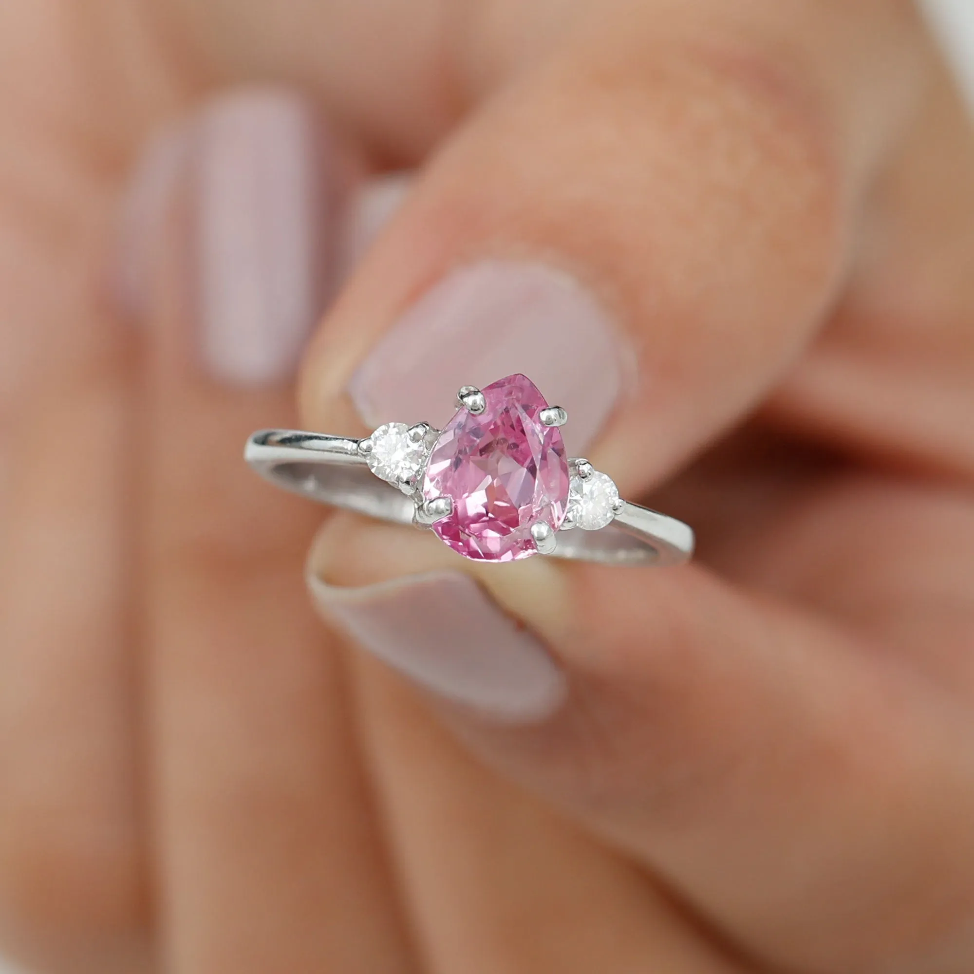 Lab Grown Pink Sapphire Solitaire Ring with Diamond
