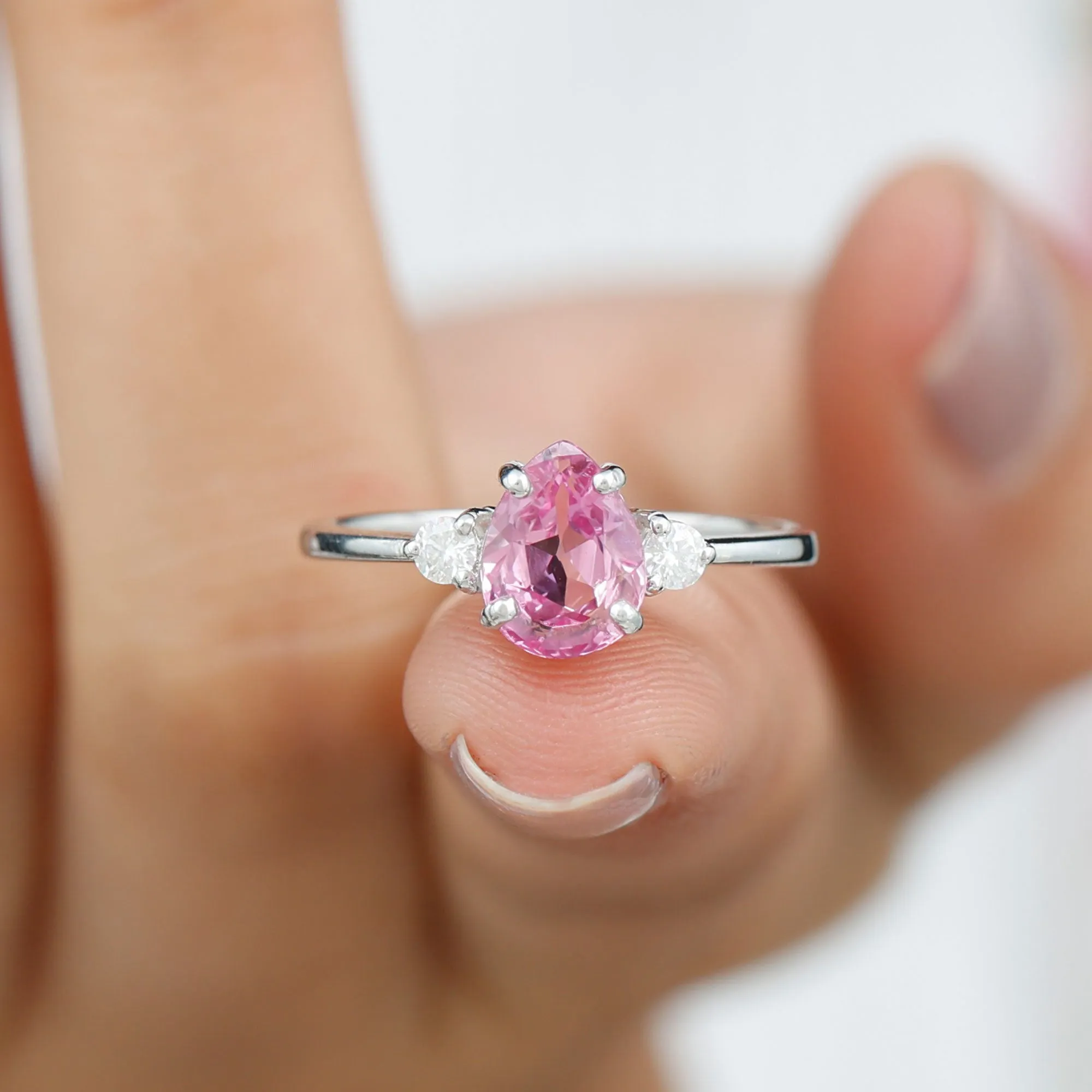 Lab Grown Pink Sapphire Solitaire Ring with Diamond