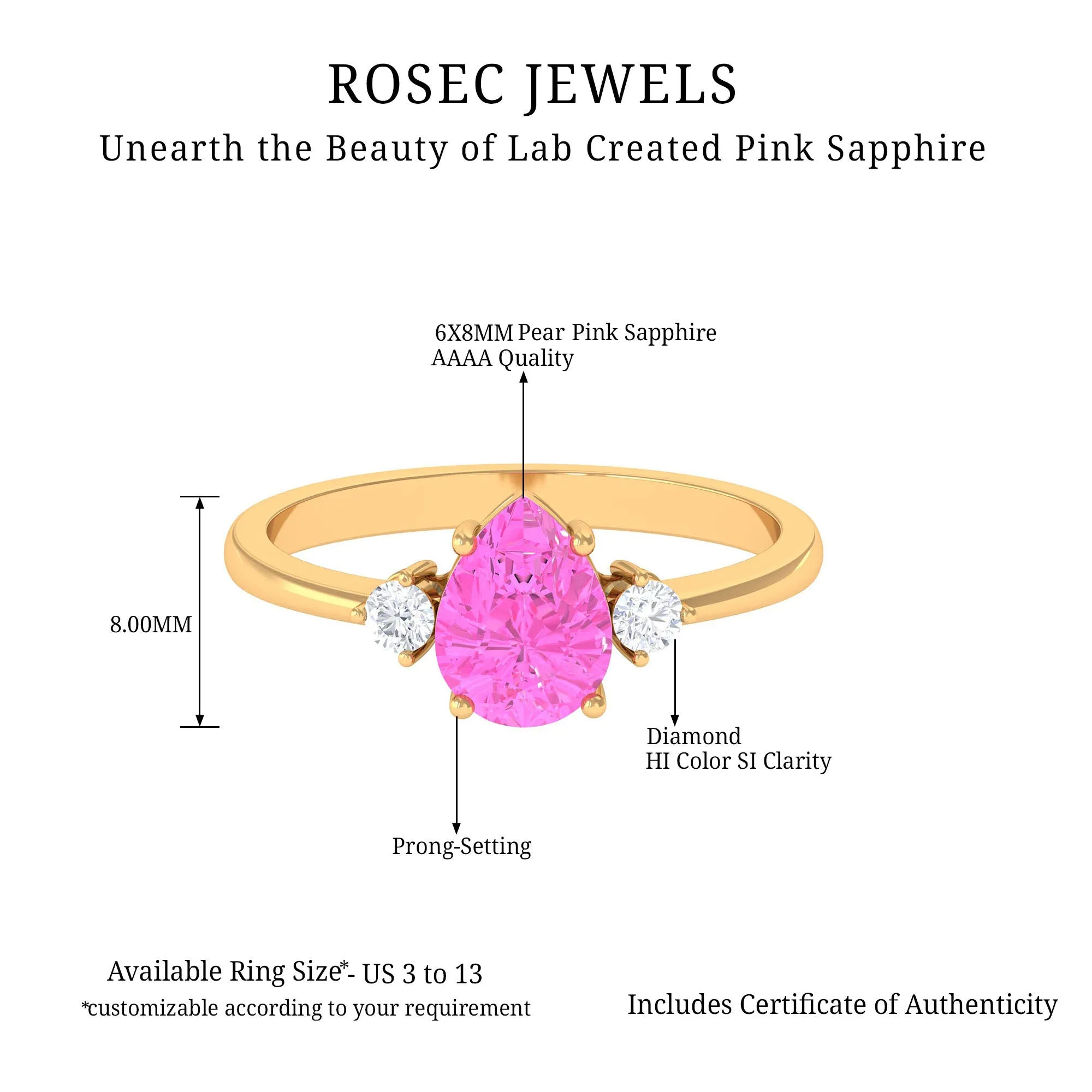 Lab Grown Pink Sapphire Solitaire Ring with Diamond