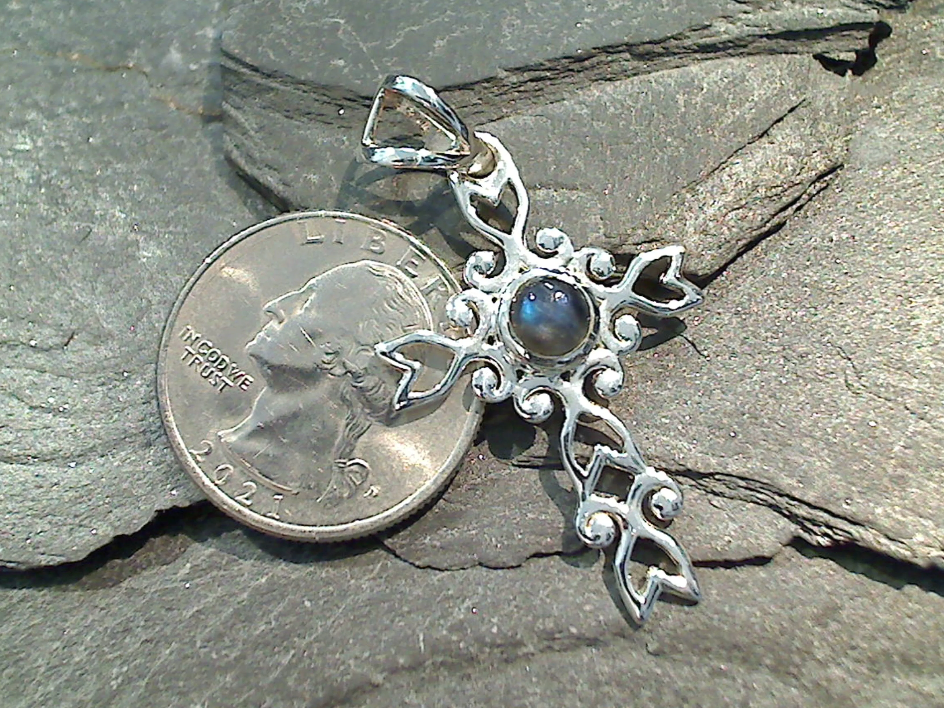 Labradorite, Sterling Silver Cross Pendant