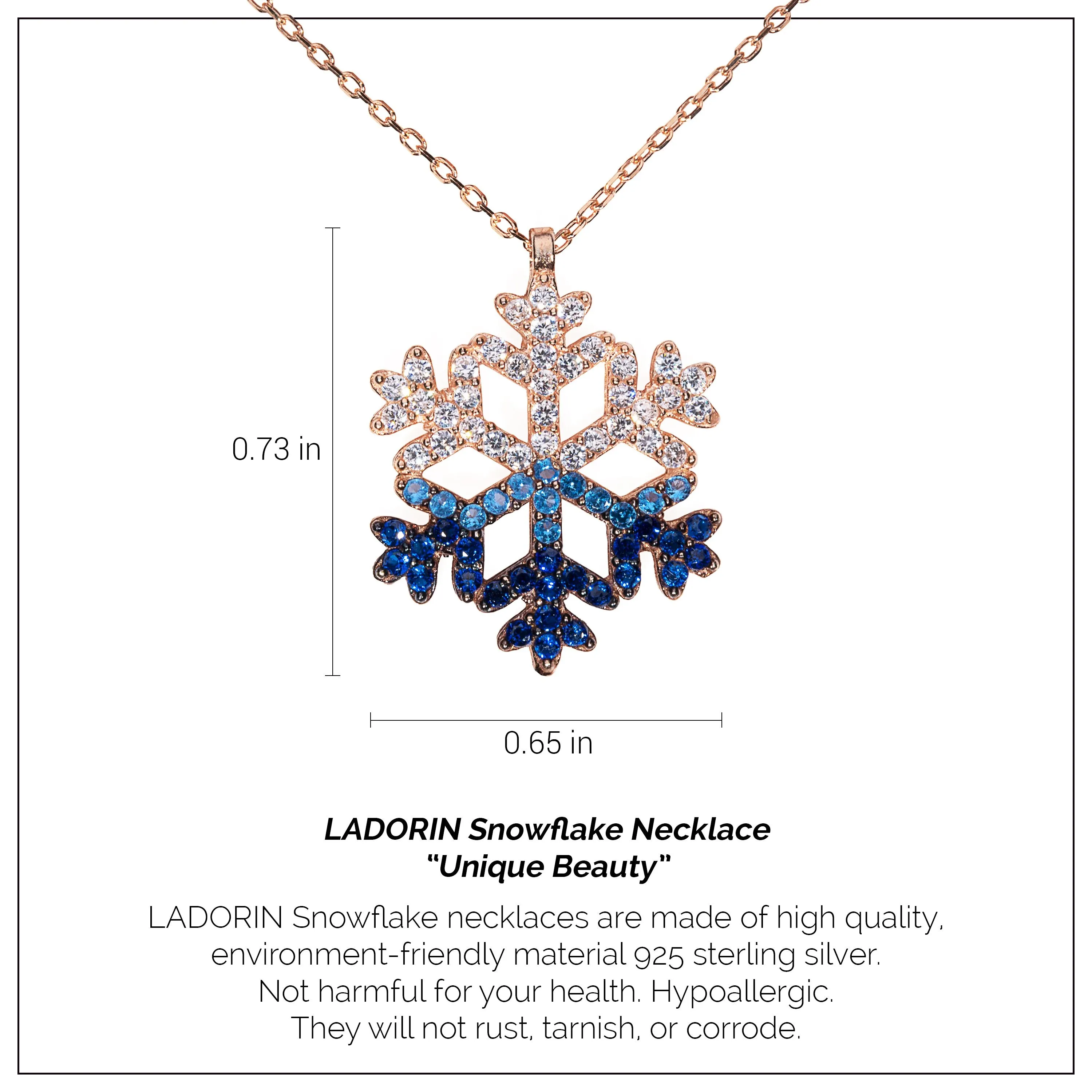 LADORIN Snowflake Necklace - 925 Sterling Silver Necklace with Special Wooden Gift Box