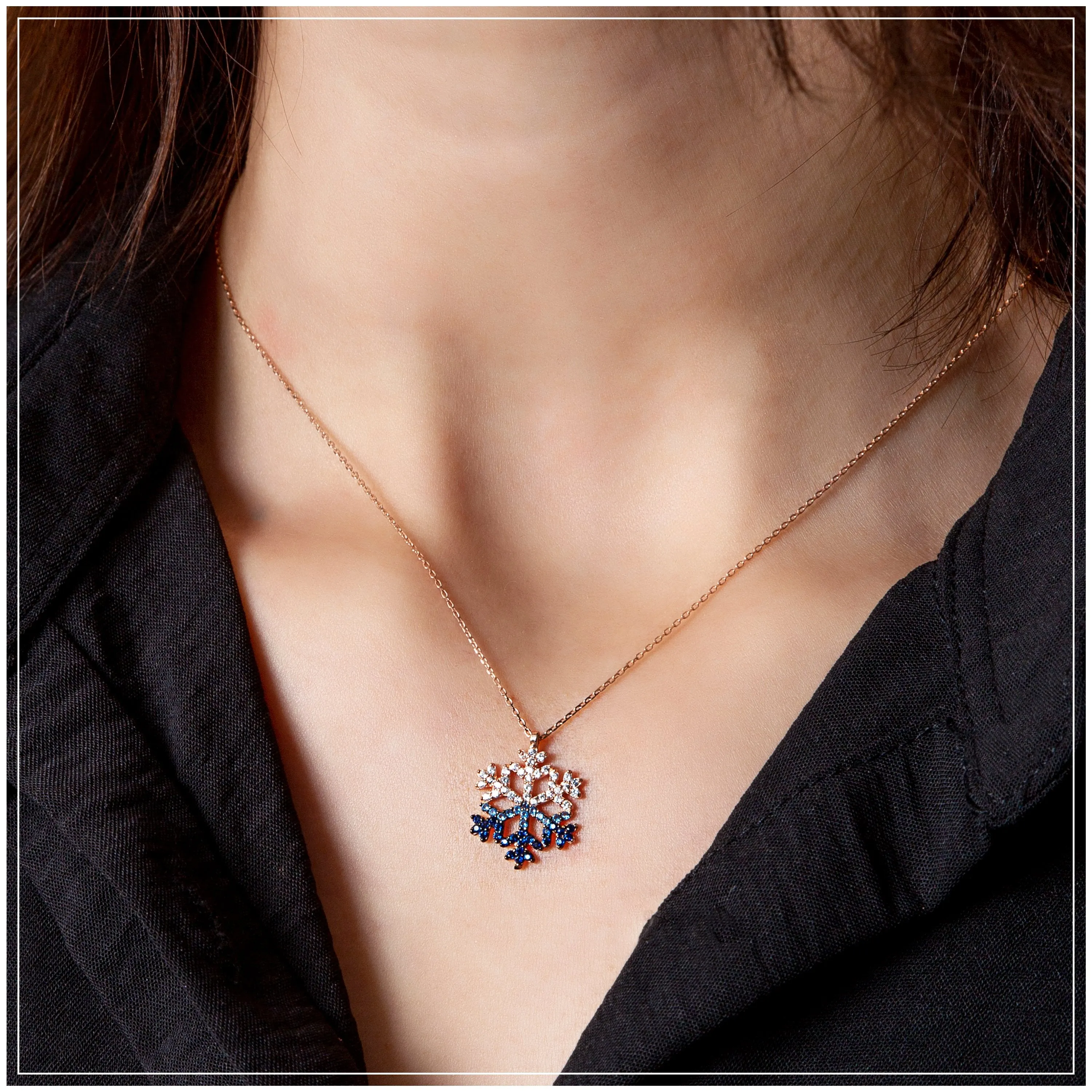 LADORIN Snowflake Necklace - 925 Sterling Silver Necklace with Special Wooden Gift Box