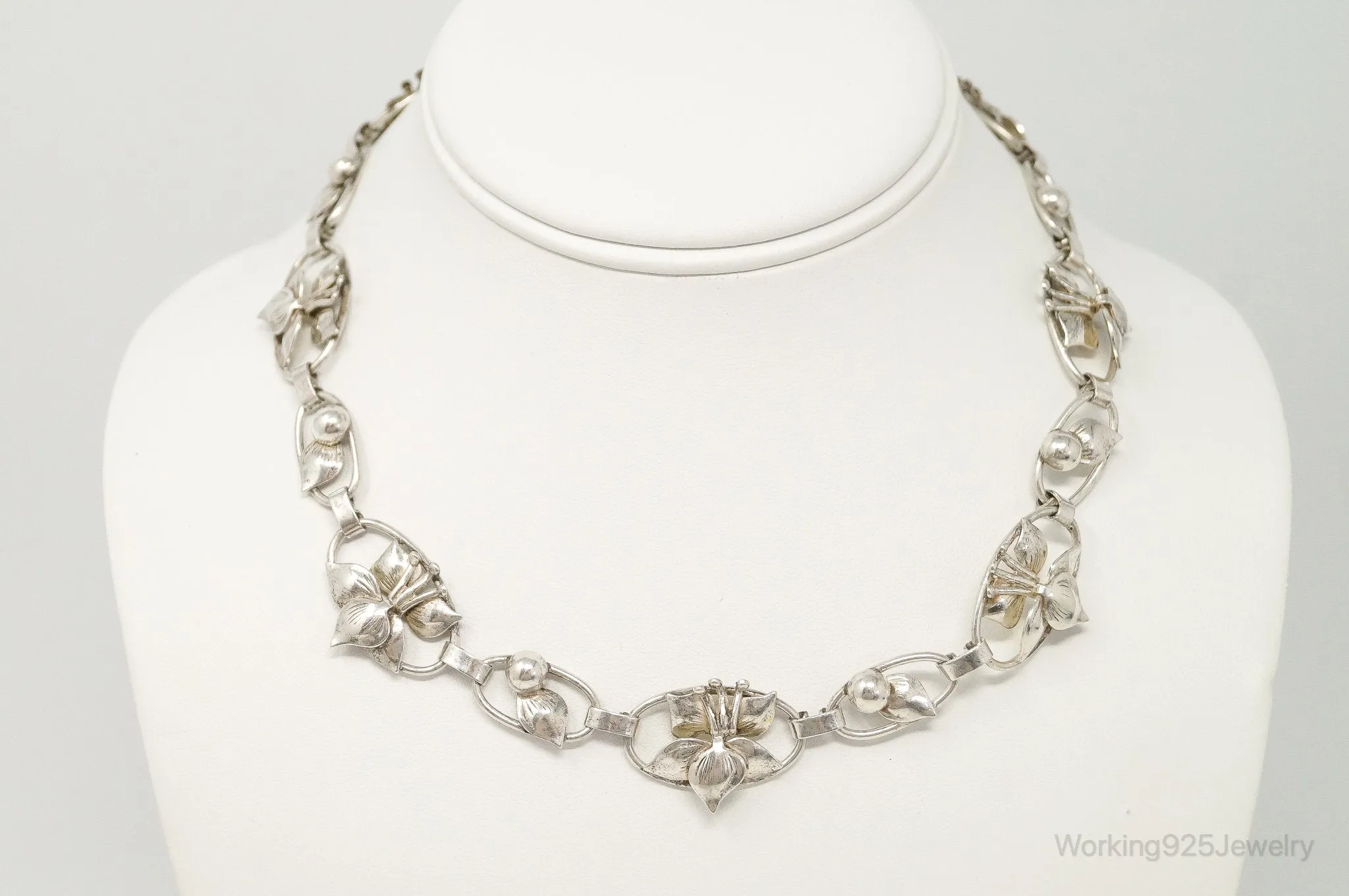 Lang Antiques Floral Link Sterling Silver Necklace
