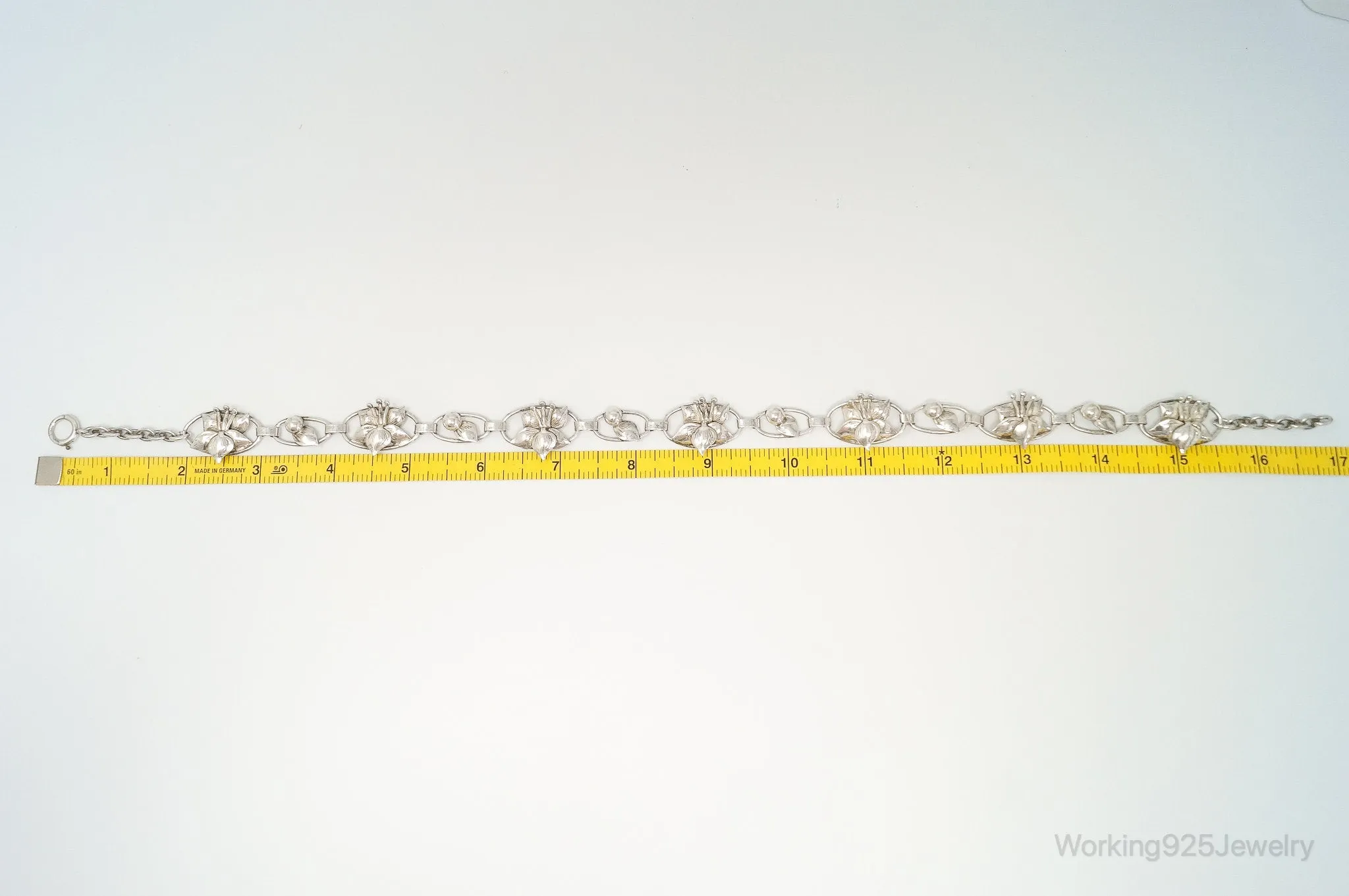 Lang Antiques Floral Link Sterling Silver Necklace