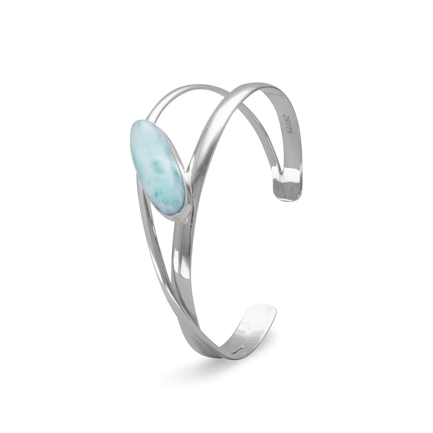 Large Oblong Larimar Sterling Silver Cuff Bracelet