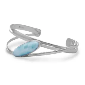 Large Oblong Larimar Sterling Silver Cuff Bracelet