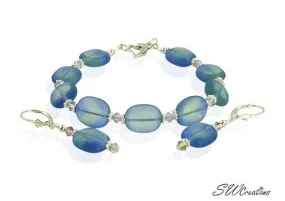 Lavender Blue Window Glass Beaded Bracelet Set