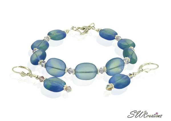 Lavender Blue Window Glass Beaded Bracelet Set