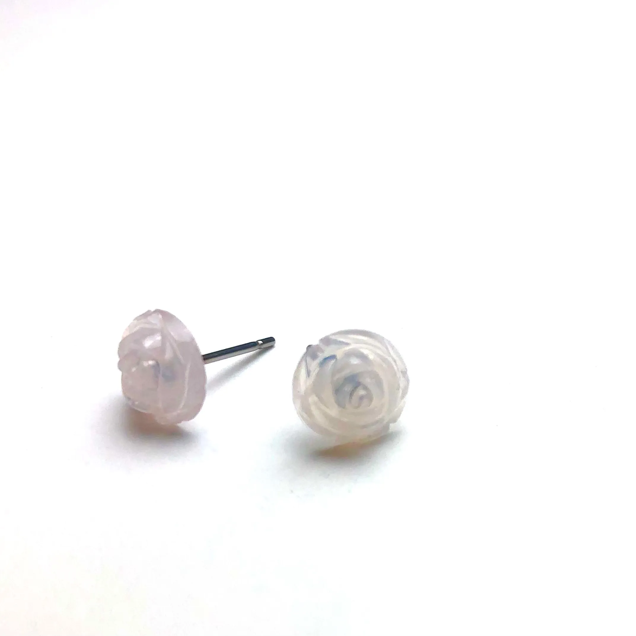 Light Pink Opal Floral Rose Stud Earrings
