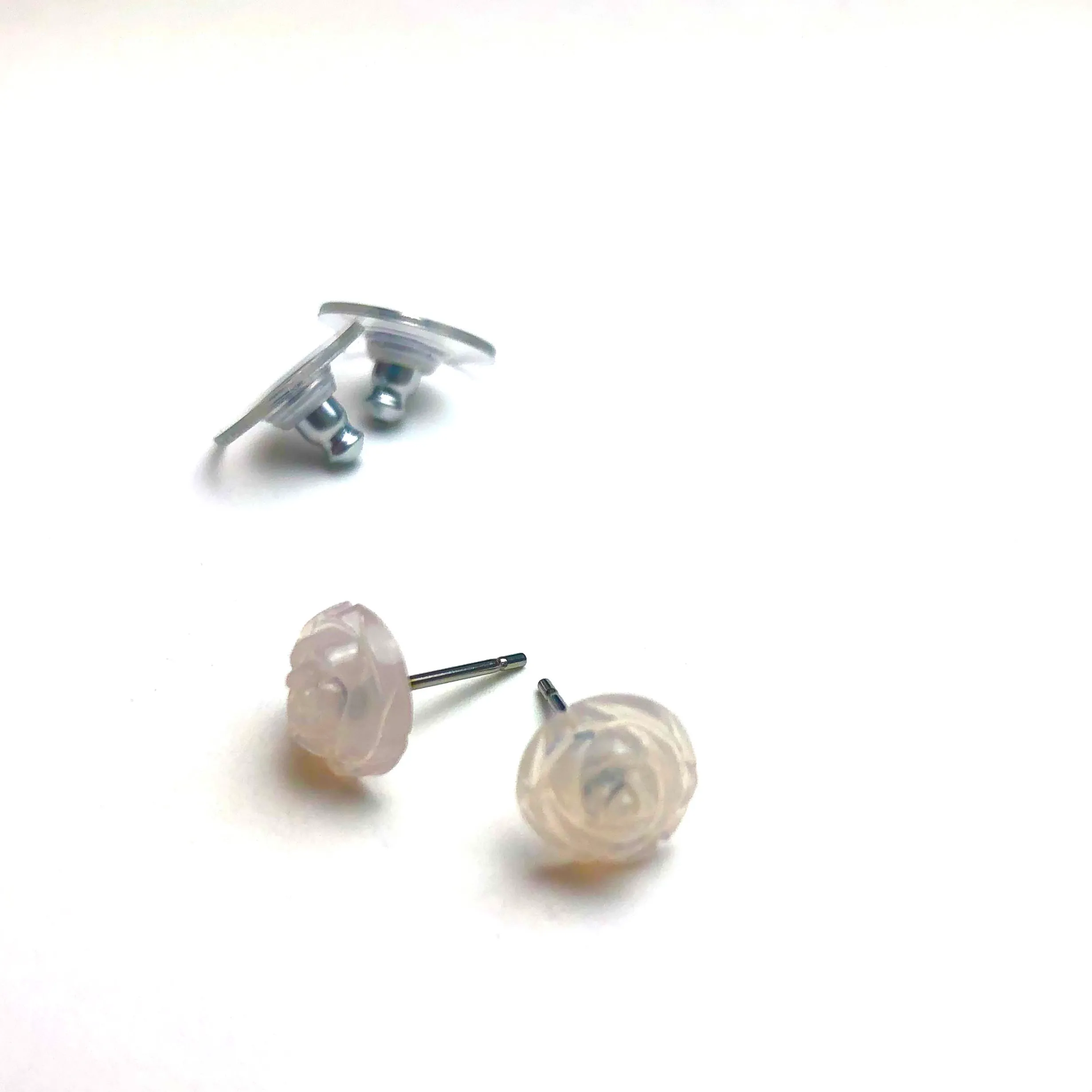 Light Pink Opal Floral Rose Stud Earrings