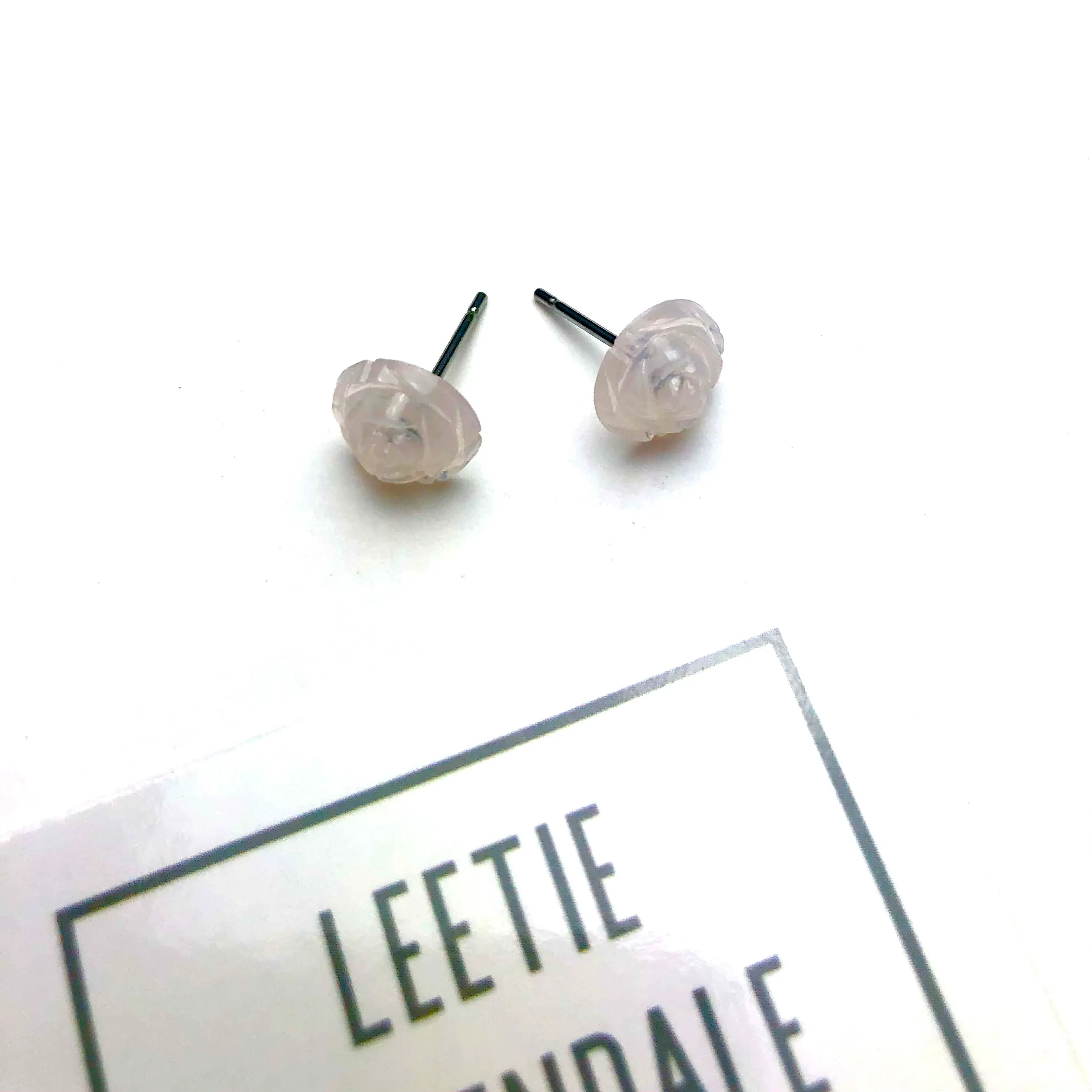 Light Pink Opal Floral Rose Stud Earrings