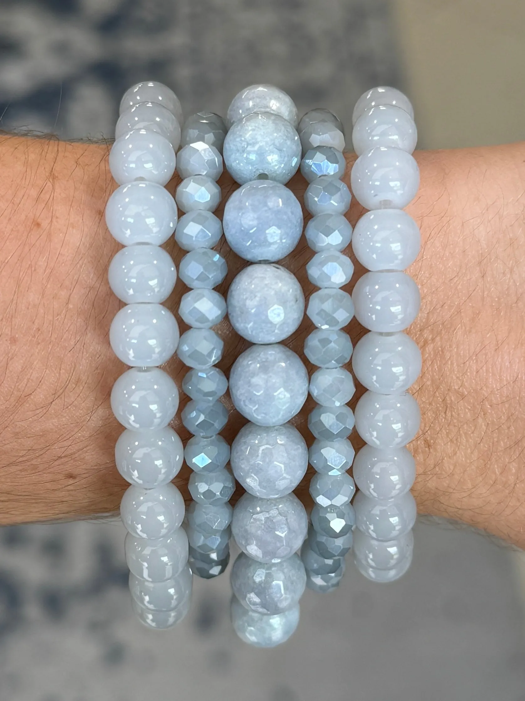 Light Water Blue Jade Glass 8mm Bracelet