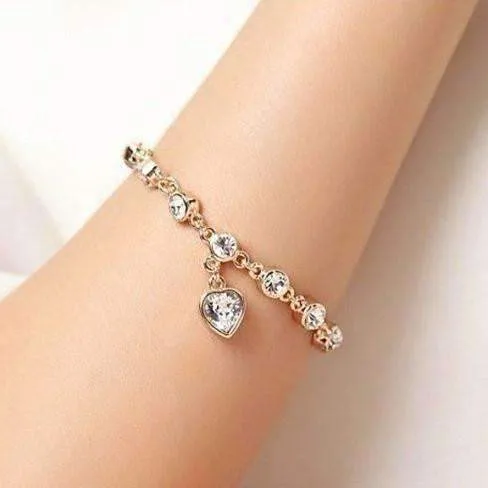 Linked Forever Crystal Heart Charm Bracelet For Woman- Choose Your Color