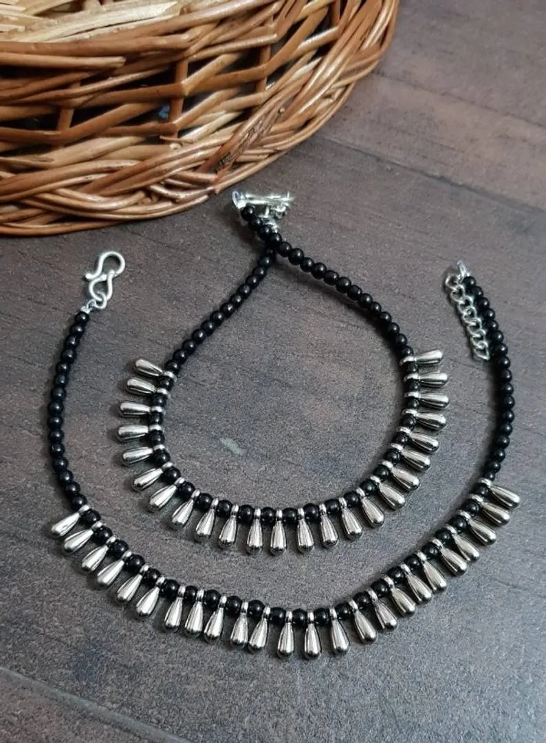Long Charm Oxidized Handmade Anklets
