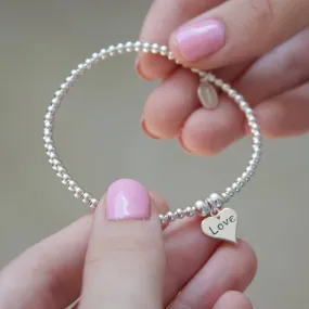 Love Heart on Silver Ball Bead Bracelet