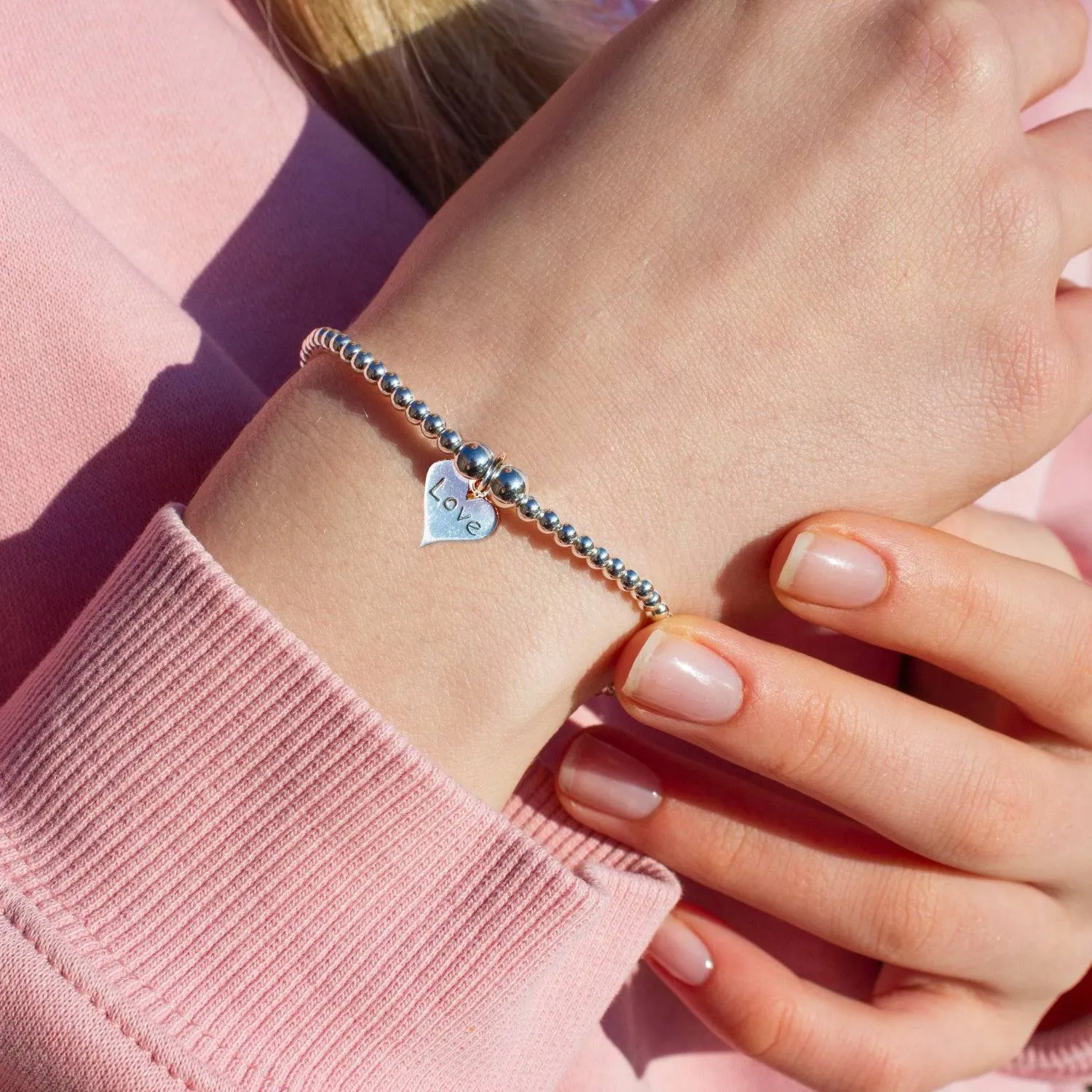 Love Heart on Silver Ball Bead Bracelet