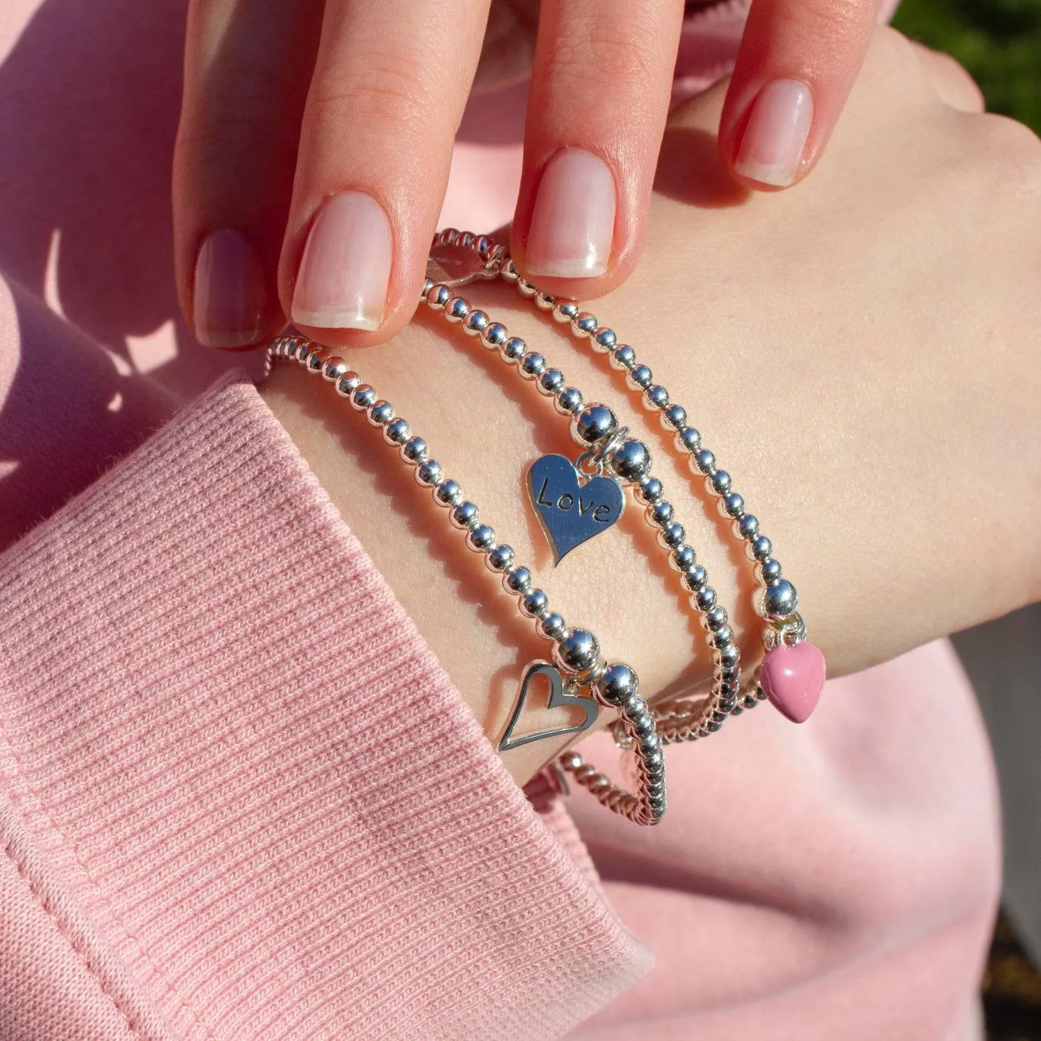 Love Heart on Silver Ball Bead Bracelet