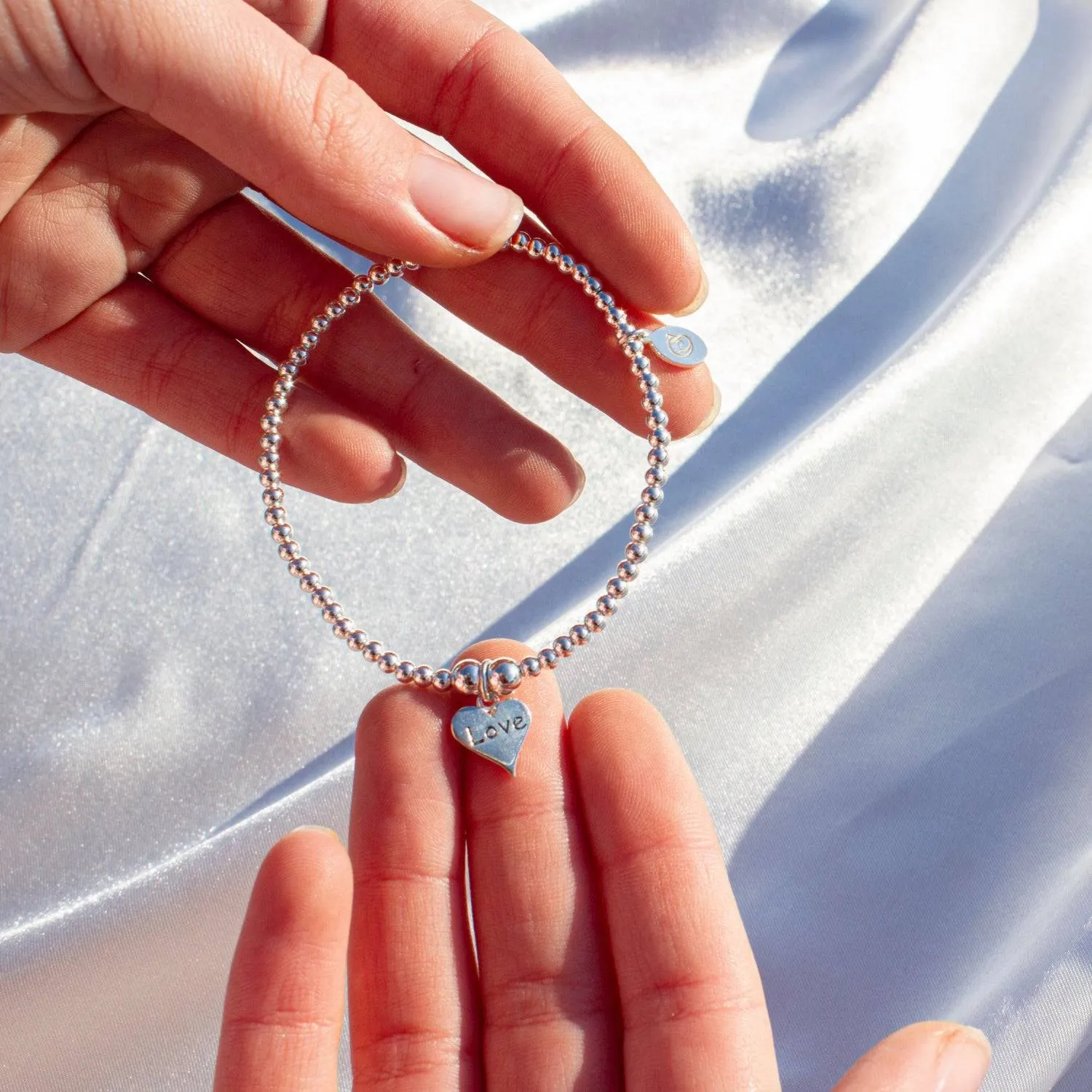 Love Heart on Silver Ball Bead Bracelet