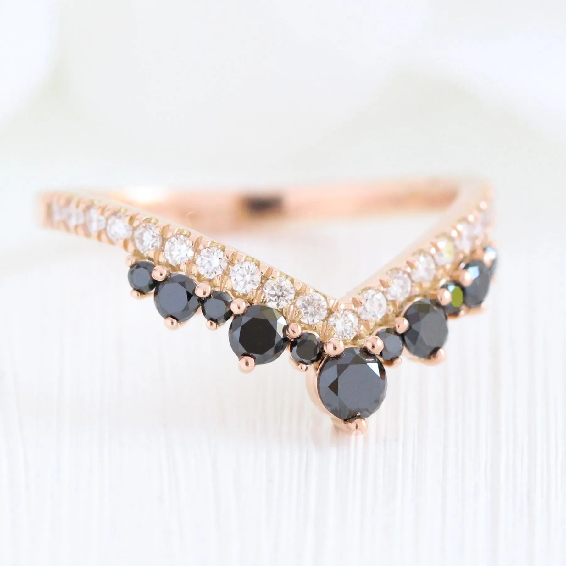Luna Halo Black Diamond Pear Ring Set w/ Large Tiara Diamond Wedding Band