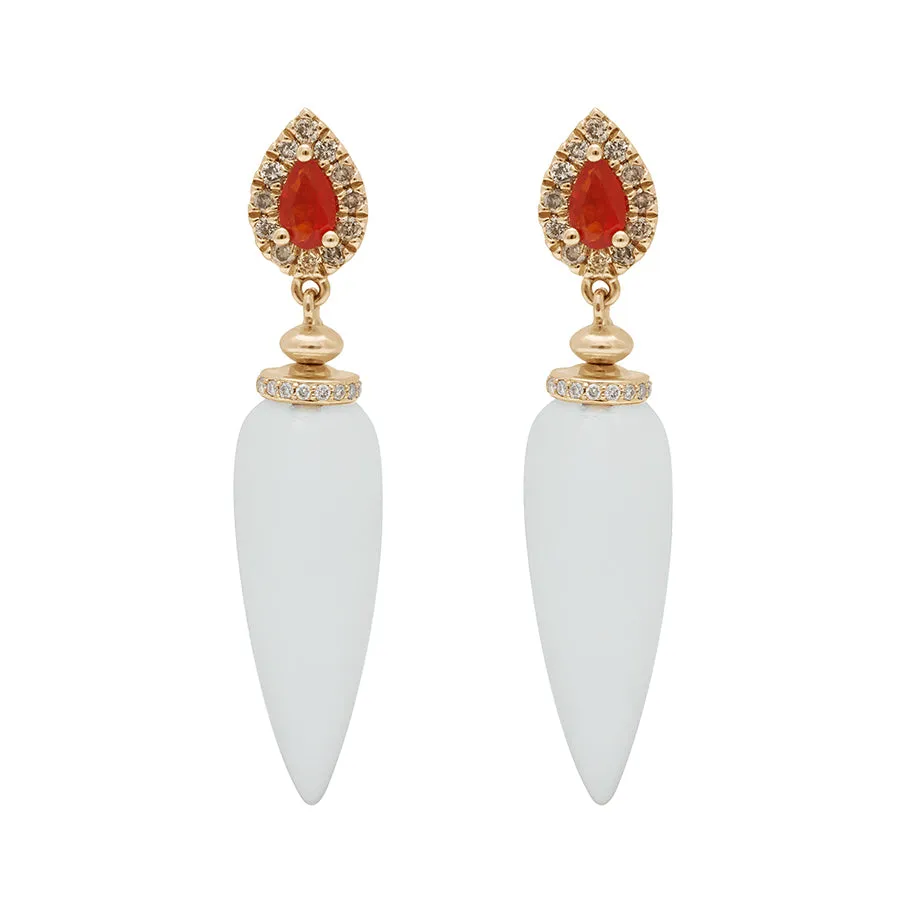 Luna Halo Pendulum Earrings - Yellow Gold, Quartz & Champagne Diamonds