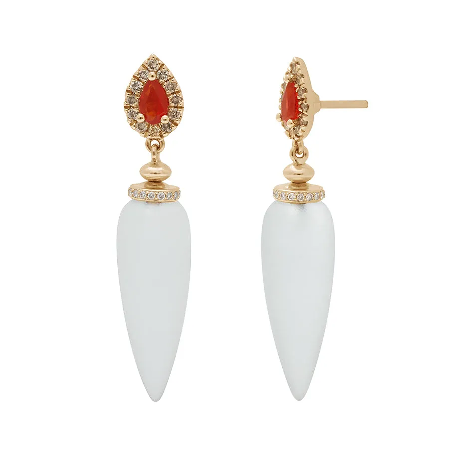 Luna Halo Pendulum Earrings - Yellow Gold, Quartz & Champagne Diamonds