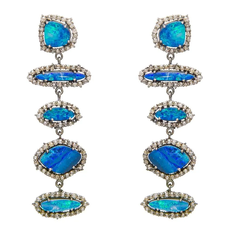 MAJESTY DIAMOND EARRING, AUSTRALIAN BLUE OPAL