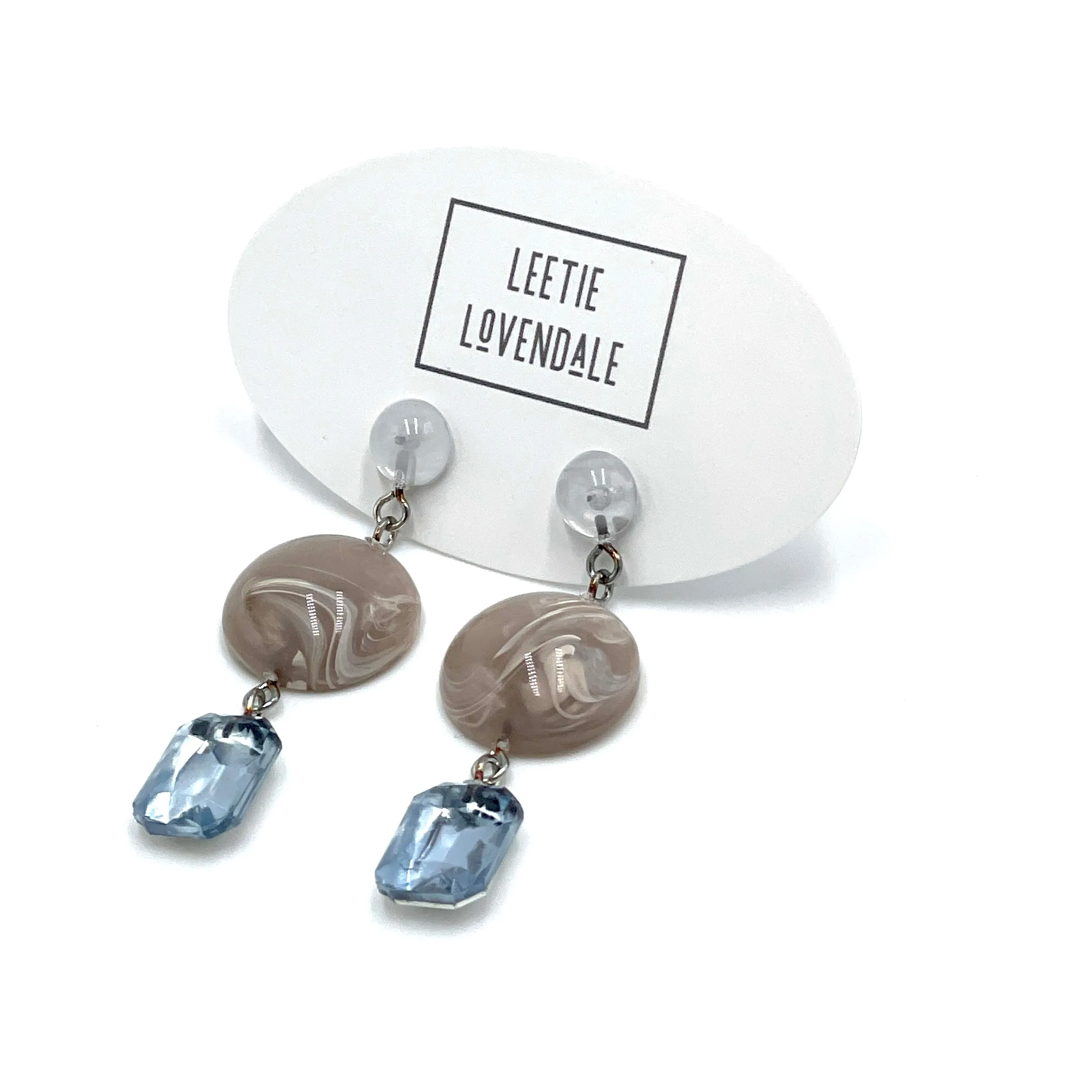 Marbled Smoke & Faceted Light Sapphire Trinket Earrings
