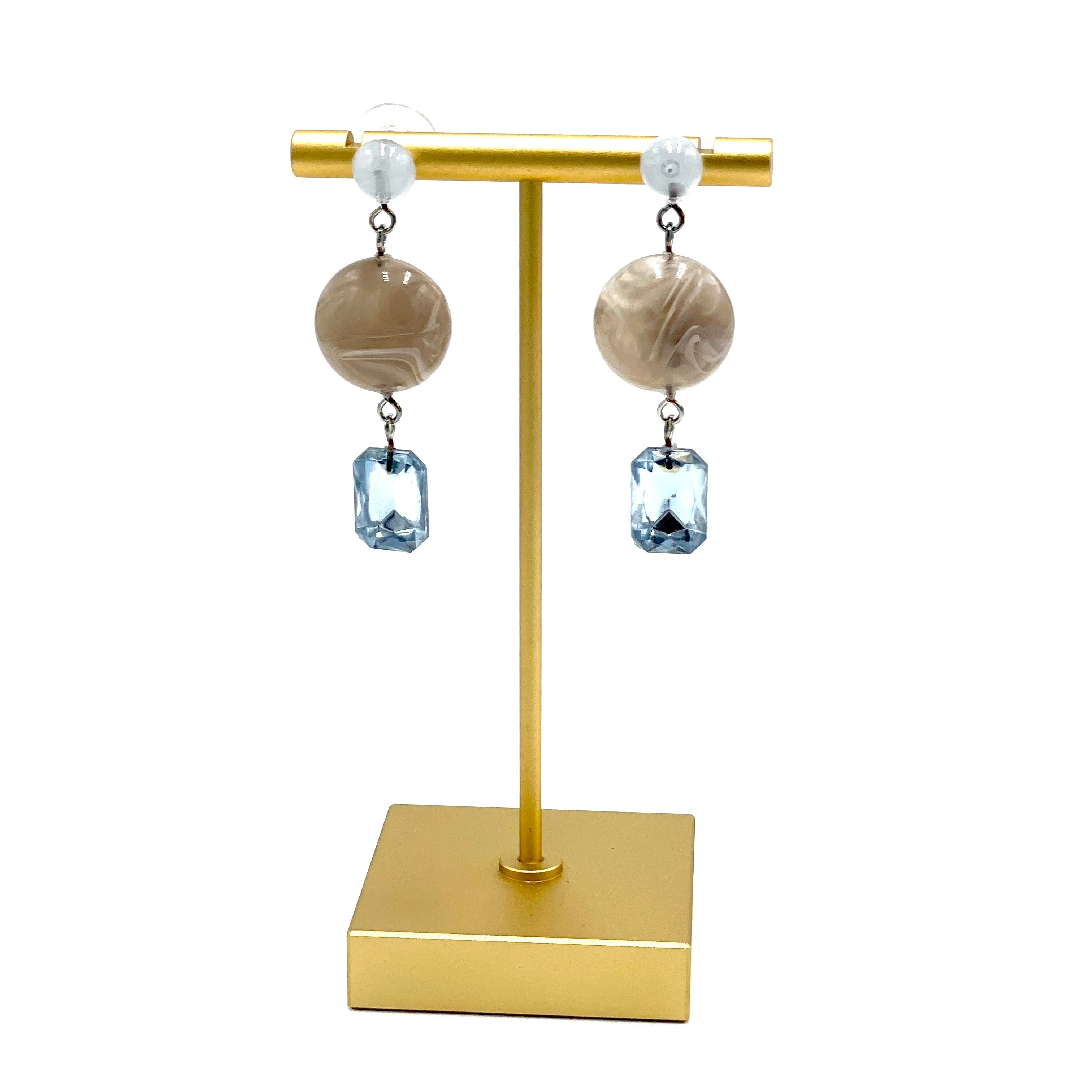 Marbled Smoke & Faceted Light Sapphire Trinket Earrings