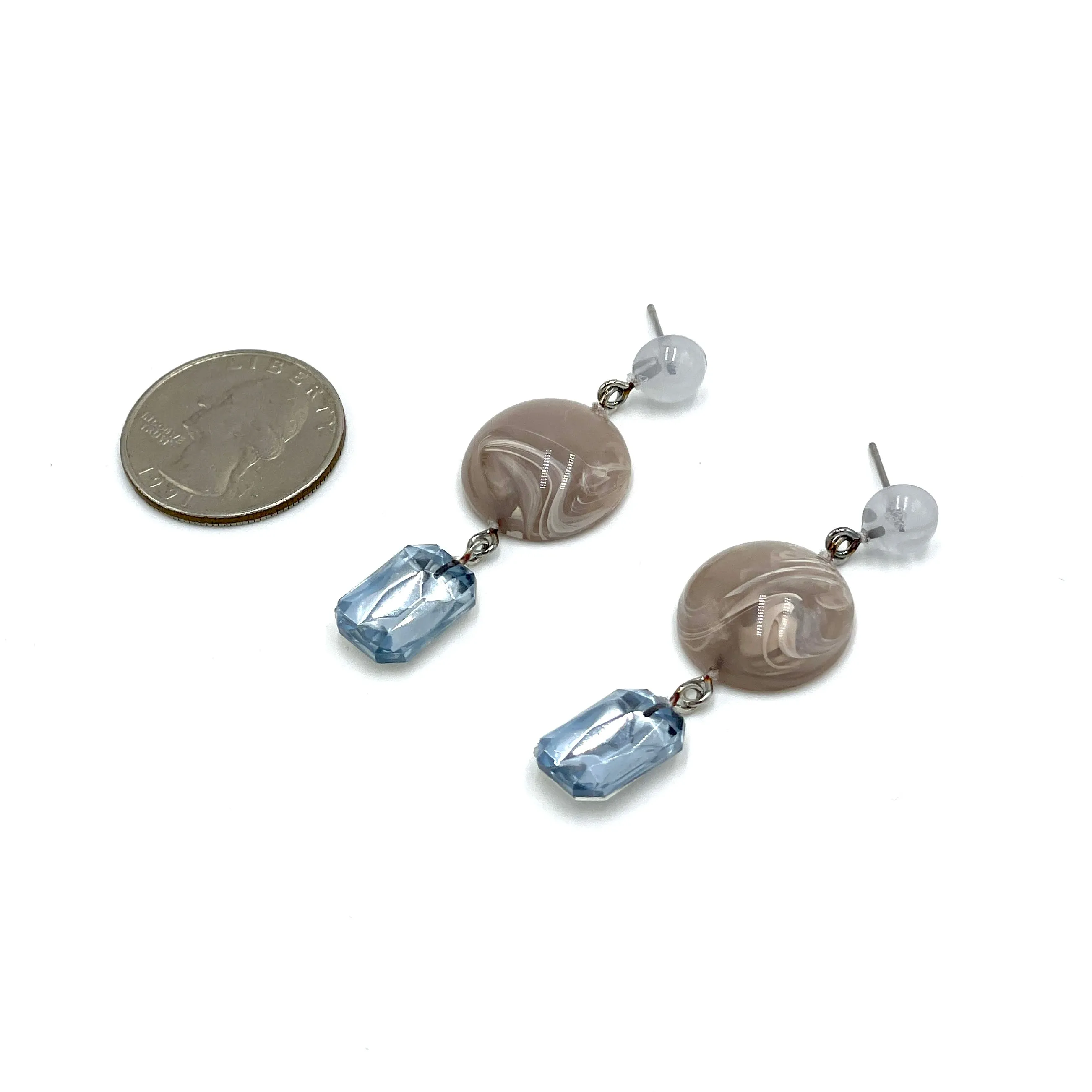 Marbled Smoke & Faceted Light Sapphire Trinket Earrings
