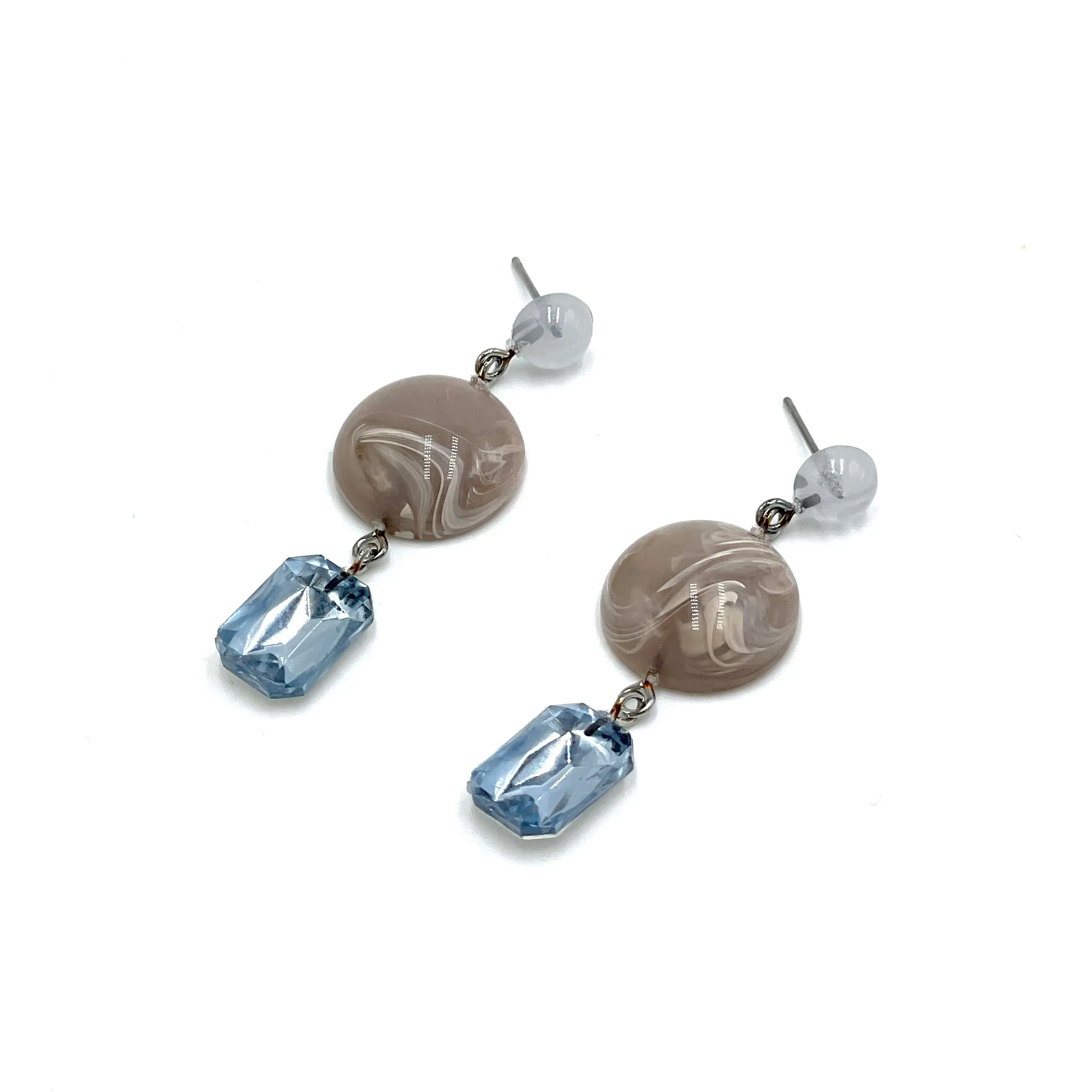 Marbled Smoke & Faceted Light Sapphire Trinket Earrings