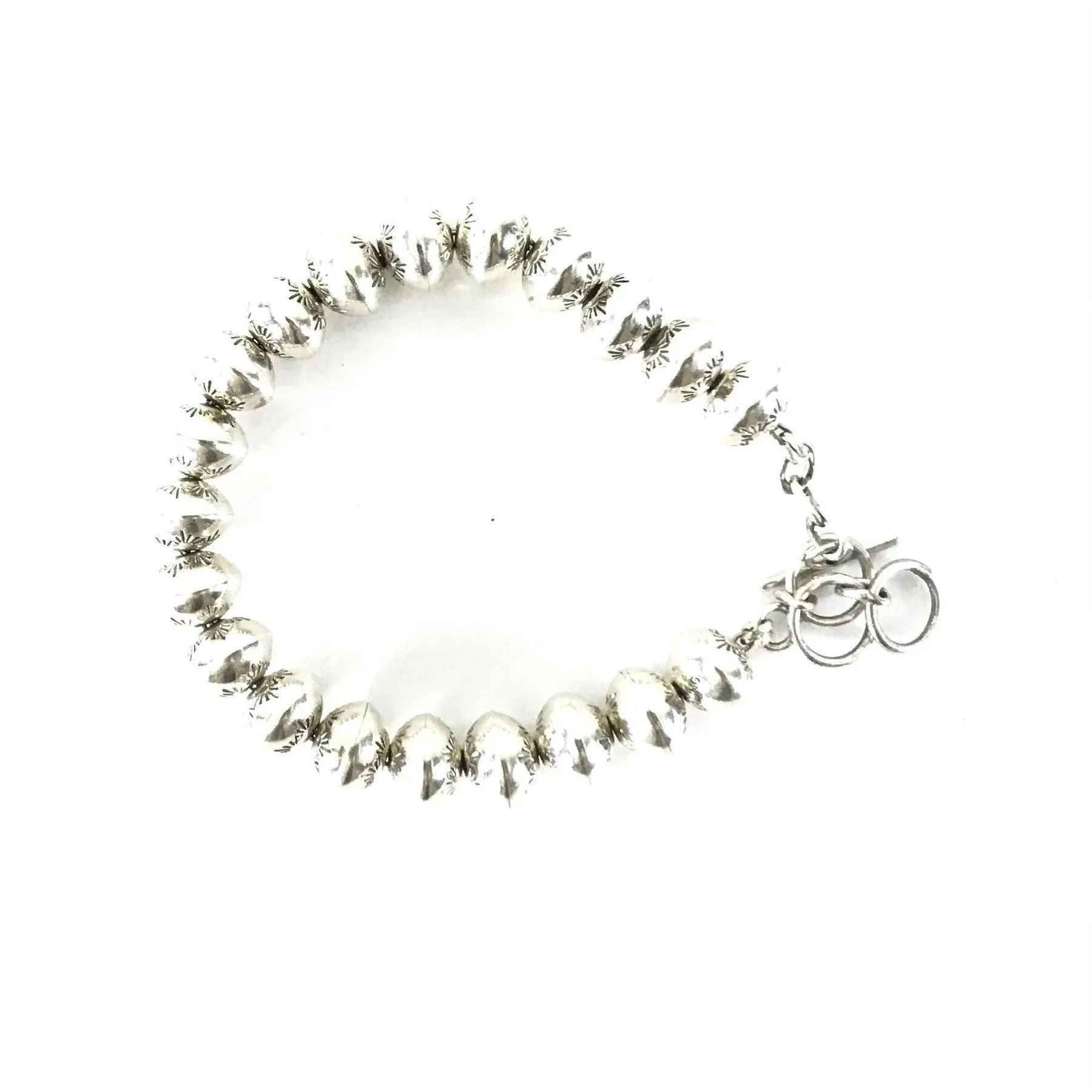 Marie Yazzie Sterling Silver Stamp Bead Bracelet